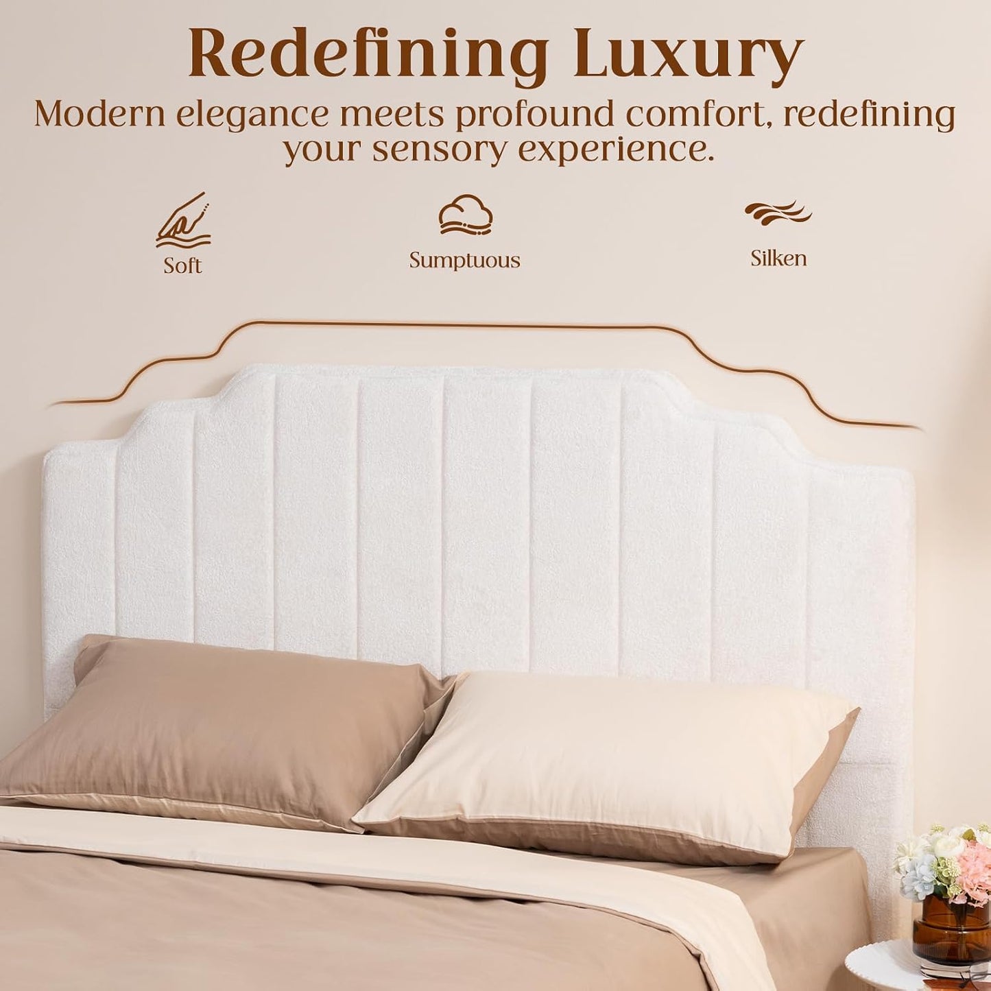 Twin Headboard Only - Beige Velvet Upholstered Headboard for College Dorm, No Assembly Required, Pure Sponge Design, Comfort Head Board, Place Between Bed & Wall,45" H Beige Twin (45"H)