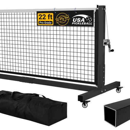 Pro Pickleball Net - 22ft Tournament-Grade, Heavy Duty Steel Frame, 30-ply Sturdy Net, Hand Winch System, Universal Wheels, 600D Carrying Bag, Perfect for Indoor & Outdoor Use, Black/Yellow