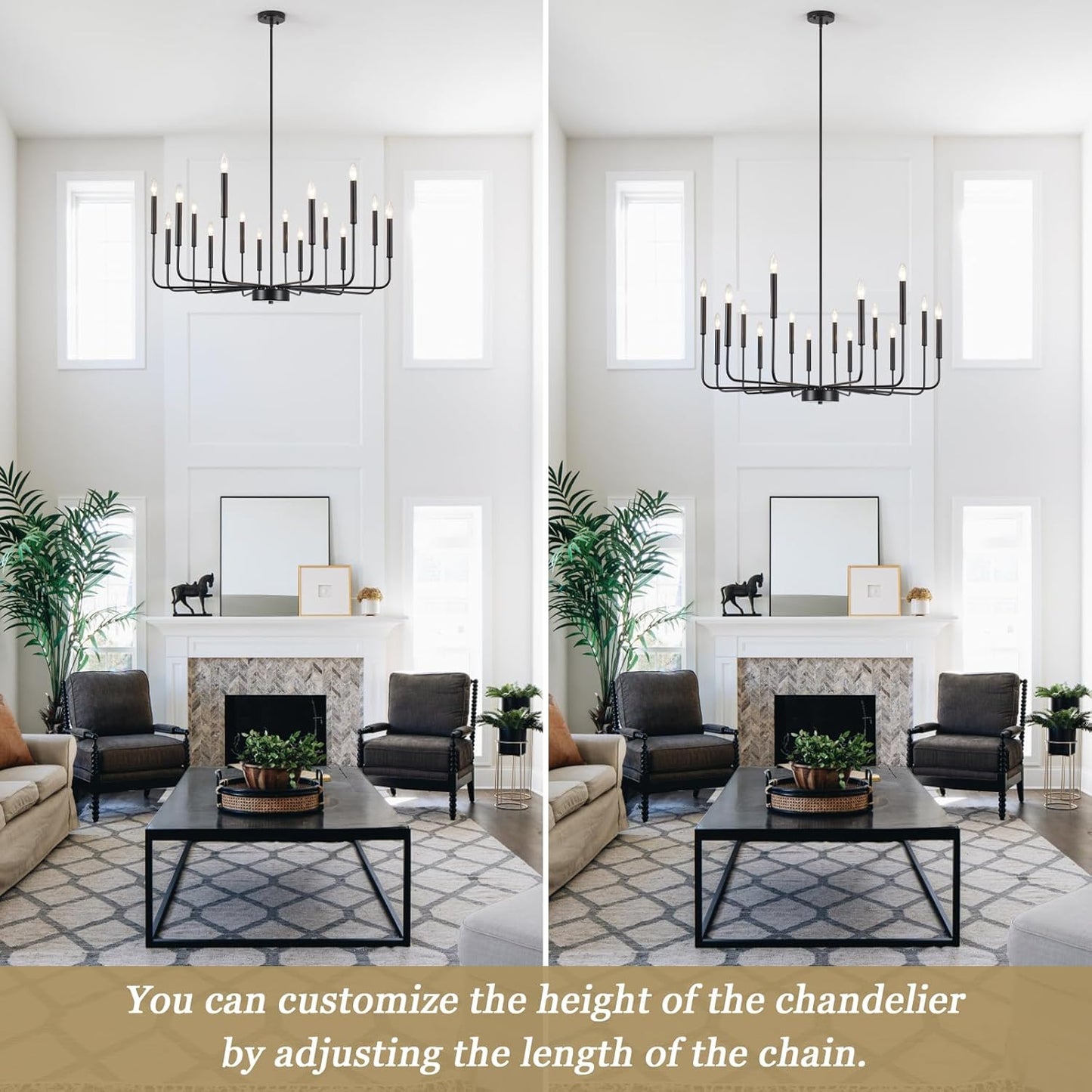 Generies Black Farmhouse Chandeliers, 16-Light Modern Dining Room Chandelier Light Fixture Classic Candle Hanging Industrial Metal Extra Large