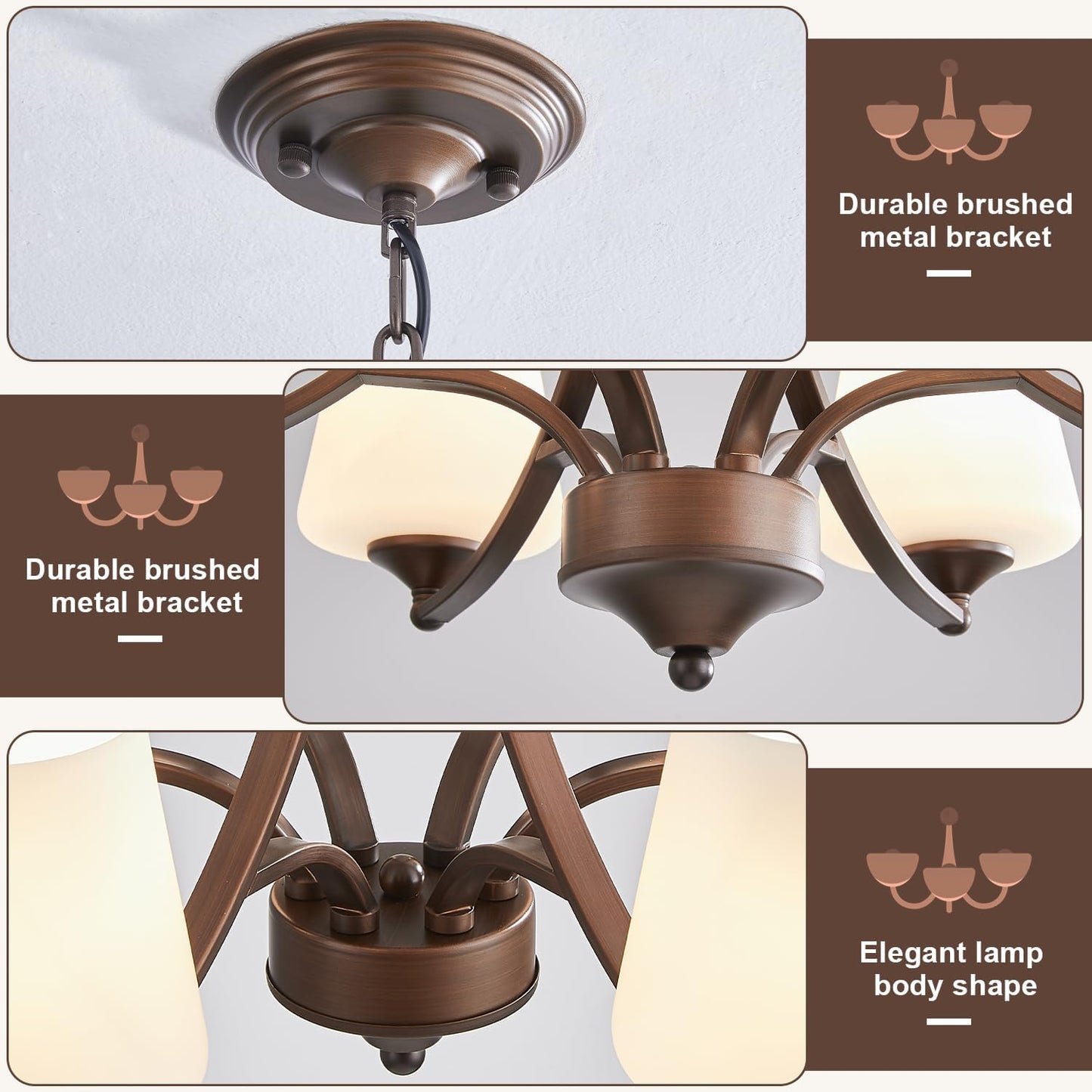 6-Light Farmhouse Chandelier Oil Rubbed Bronze Pendant Light Fixture with Frosted Glass, Rustic Ceiling Lighting Modern Hanging Lamp for Dining Room