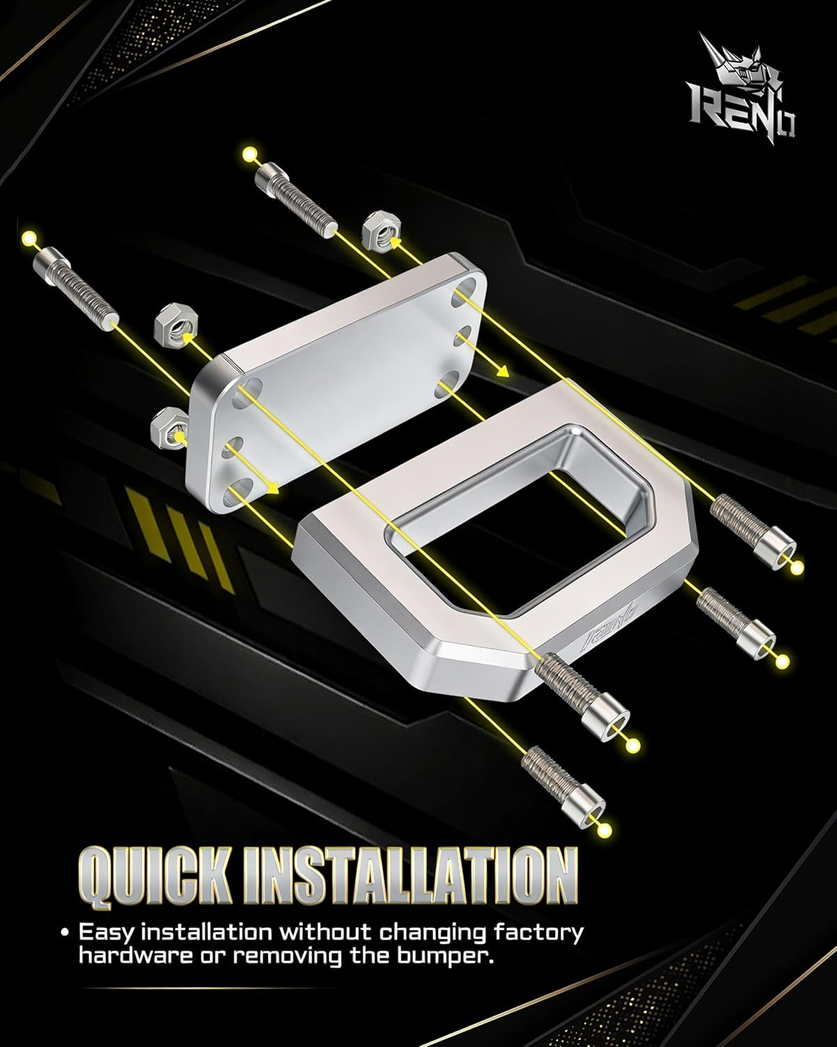 RENO Aluminum Front Tow Hooks, 2003-2018 Ram 2500 3500 2WD & 4WD Heavy Duty D-Ring Shackle Truck Recovery Show Hook - Replace OEM 68171791AA, 52020587AB (2Pcs/Set)