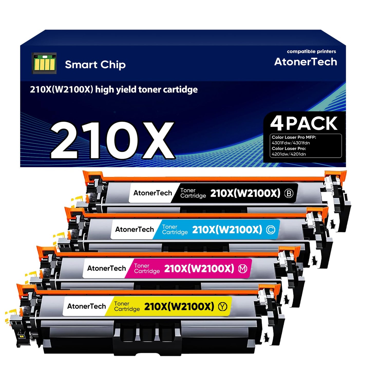 210X 210A High Yield Toner Cartridges（4 Pack )Compatible Replacement for HP 210X 210A 210 Toner Cartridge with Color Laserjet Pro MFP 4301fdw 4201dn 4301fdn 4201dw 4301 Printer Ink|W2100X W2101X 210X-4pack