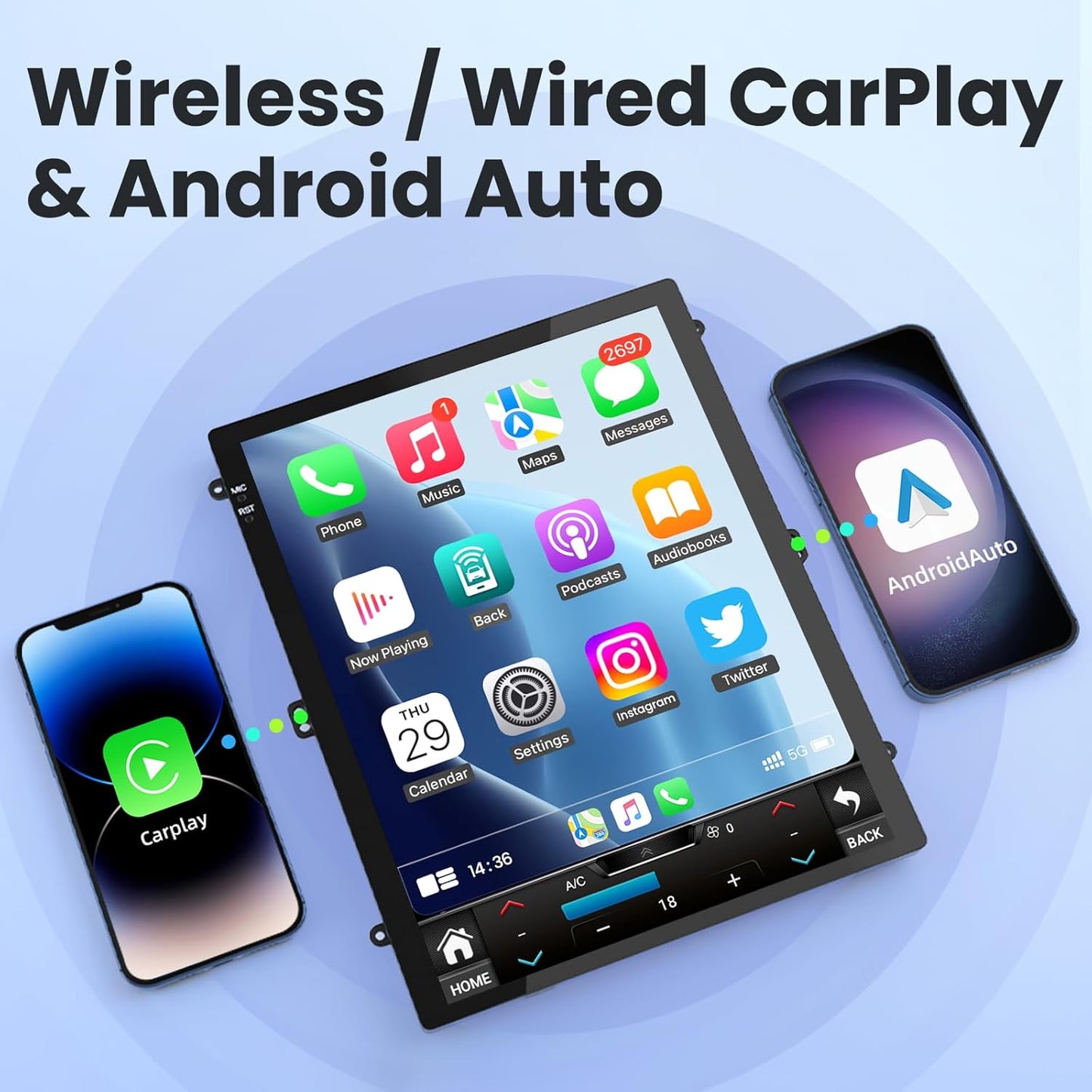 Car Stereo Radio for Chevy Cruze 2009-2015 : 10.4 Inch Touch Screen Head Unit Replacement with Wireless Carplay/Android Auto, Bluetooth GPS WiFi FM SWC Mirror Link Backup Camera