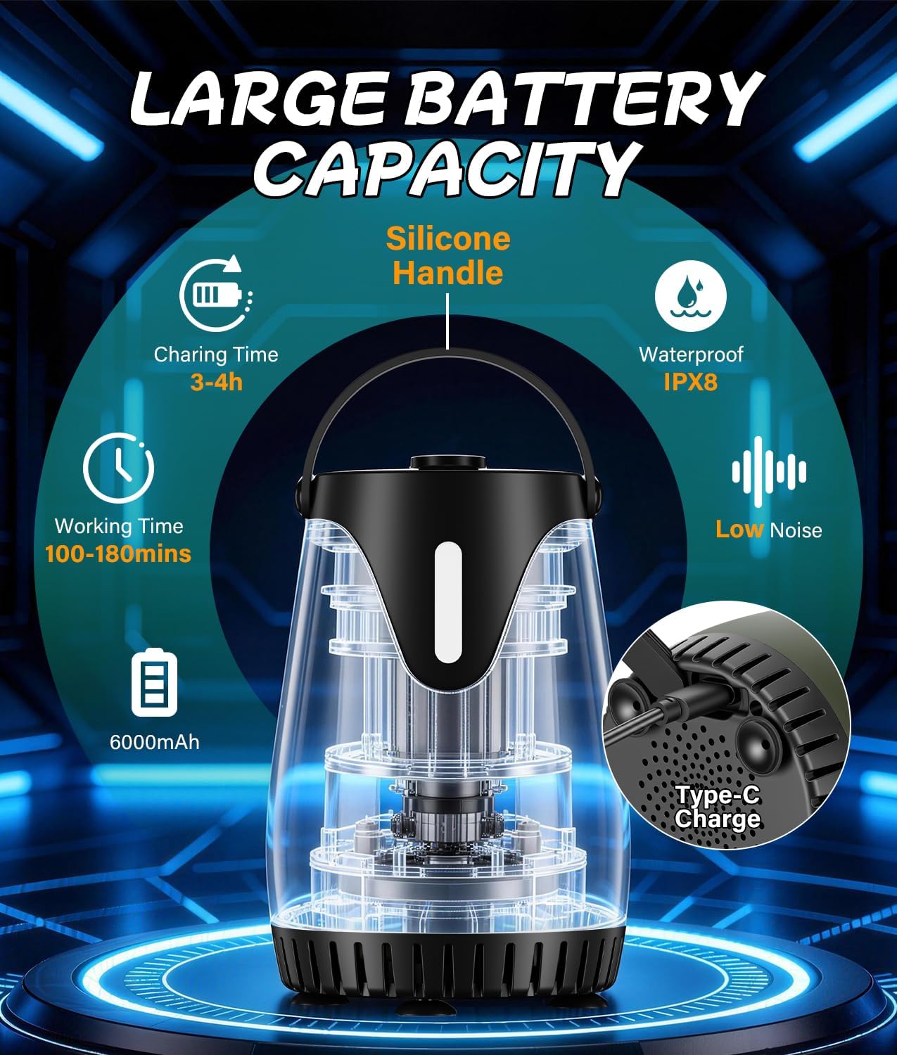 2026 Portable Shower for Camping with 5-Gallon Water Jug, Rechargeable Camping Shower, Food Grade Material Water Containers for Fruit & Vegetables Wash, Integrate Design for Outdoors, Hiking