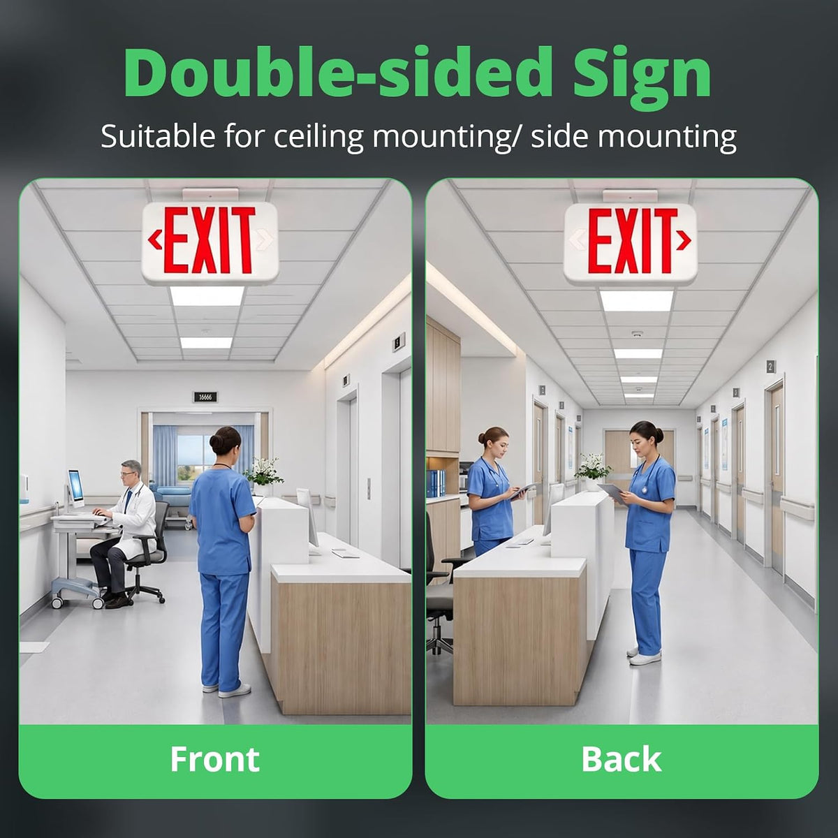 GKOLED Double-Sided LED Exit Sign, Switchable Color, Emergency Light, 6Pack
