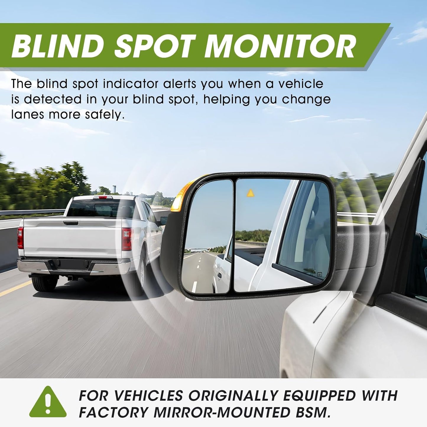 Driver Side Tow Mirror for 2019-2022 Ram 2500 3500 | Left, Turn Signal & Running & Puddle Lights, Power Heated & BSM & Temp Sensor, Manual Fold Flip-Up
