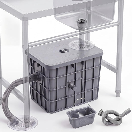 Gerrii 7.6 Gallon Commercial Grease Trap, Under Sink Grease Interceptor, 7 Gpm Kitchen Oil Water Separator System with Removable Basket, 7-stage Filtration for Restaurant, Cafe & Bakery Use