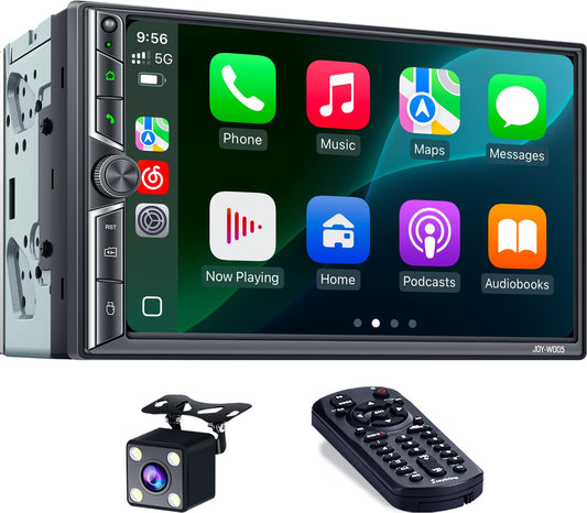 7" Double Din Car Stereo with Wireless CarPlay and Android Auto, Bluetooth 5.3, MirrorLink, Touchscreen, FM/AM Car Radio