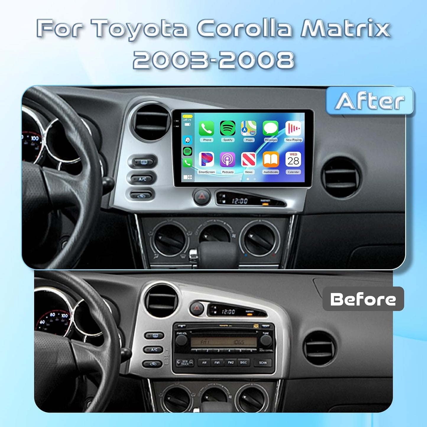 4G+64G Car Stereo Radio for Toyota Corolla Matrix 2003-2008(LHD), Wireless Carplay Android Auto, 5GWiFi+GPS, 9 inch Incell Touchscreen Radio for Corolla, Backup Camera Bluetooth FM SWC