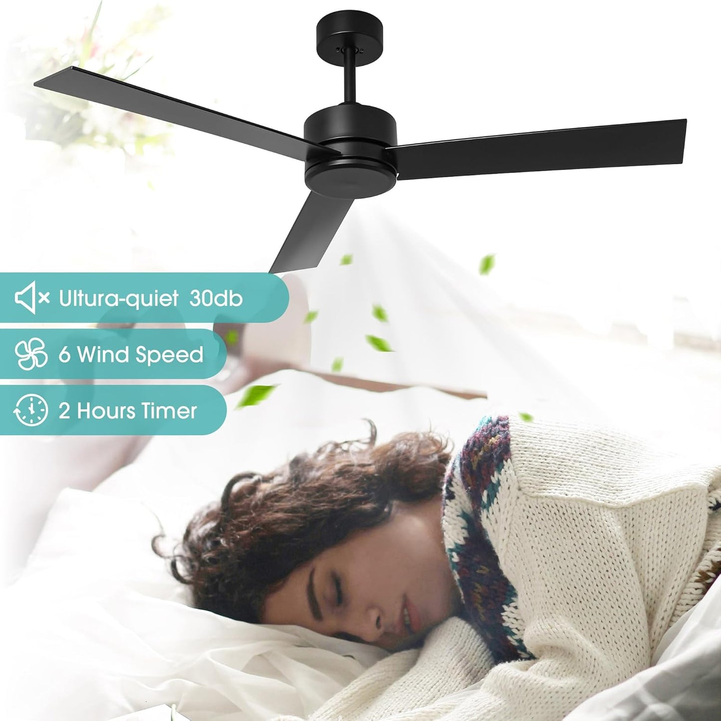 IHomeAdore Ceiling Fan without Light, 52 Inch Modern Ceiling Fan No Light with Remote for Living Room Badroom, 3 Blades,DC Motor