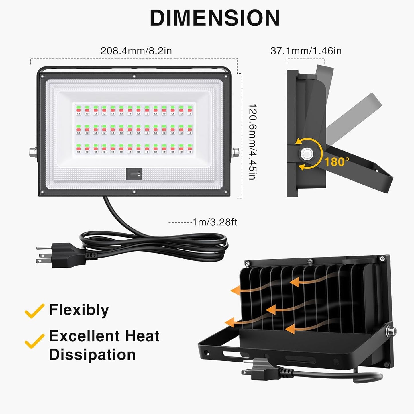 Onforu 4 Pack RGB LED Flood Light 500W Equivalent, DIY Color Changing Stage Lights with Remote, IP66 Indoor Outdoor Landscape Floor Strobe Light,