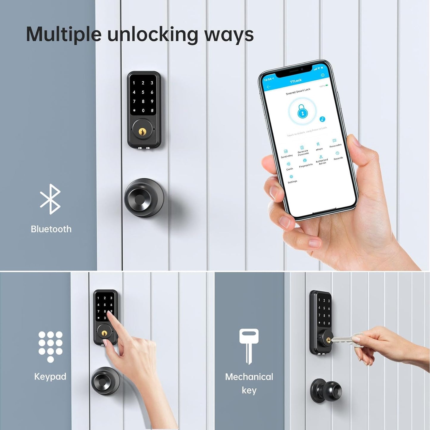 Smart Front Door Lock Set - Keyless Entry Door Lock Smart Lock with Touchscreen Keypads Bluetooth Electronic Digital Deadbolt with Knob with