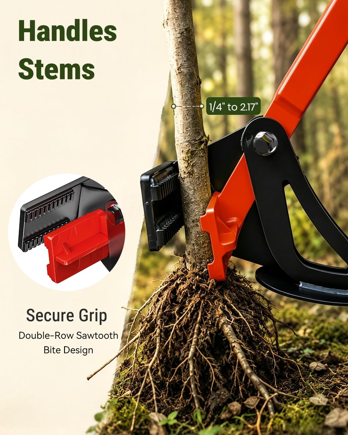 48" Heavy-Duty Root Puller – Instantly Uproots Trees & Shrubs (Stems ¼–2.5") | No Assembly, Ready to Use | Ergonomic Leverage Design for Landscaping, Farm & Forestry Work, Red.