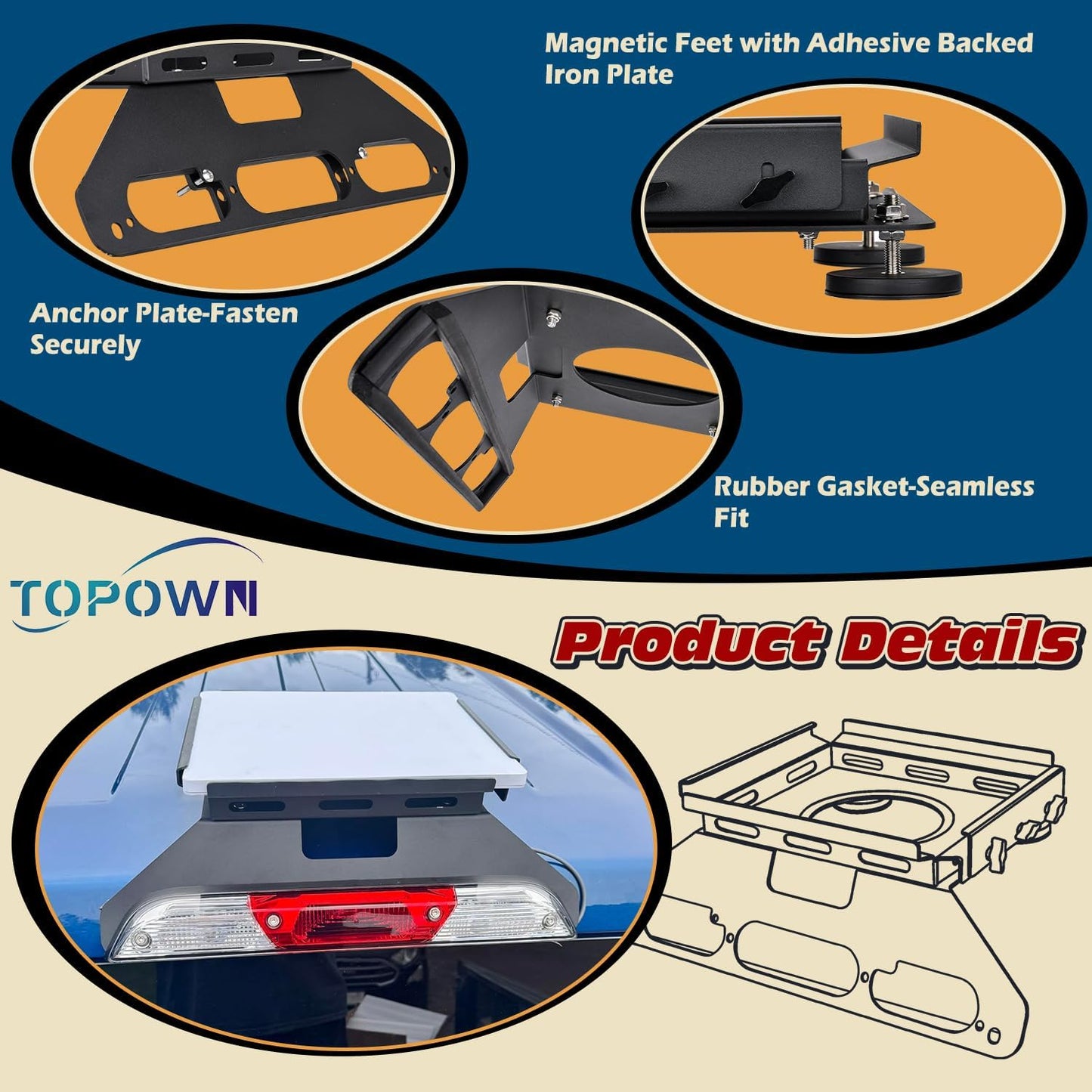 TOPOWN Drill-Free Cab Mount for Starlink Mini for Ford F150 (2015+), Metal Bracket for Starlink Mini for F250-F550 (2017+), Magnetic Mount for Aluminum Body (US Patent 30/008,384)