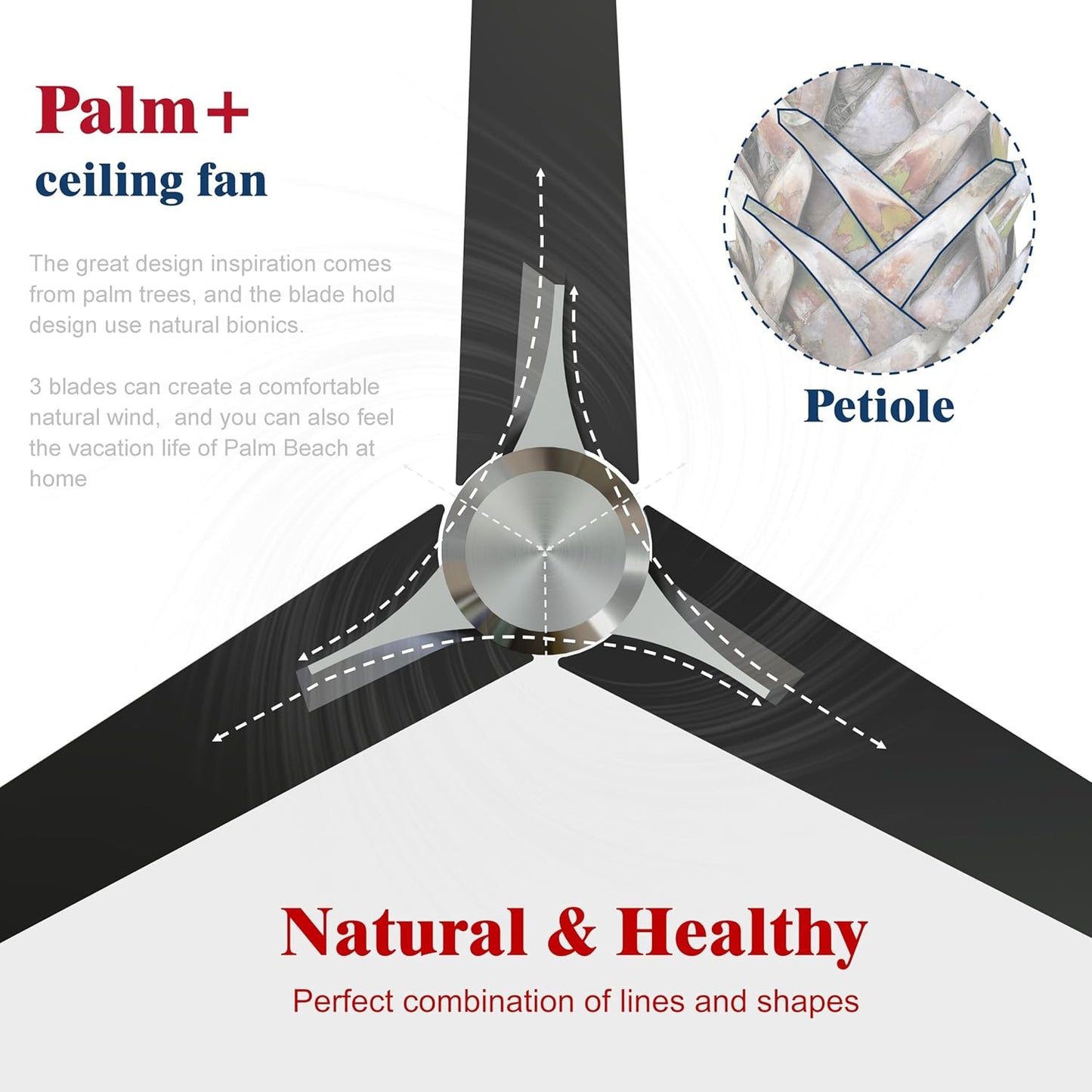 Fande-Aire Ceiling Fan with Remote - Outdoor Ceiling Fan Without Light, 52 inch Ceiling Fan No Light with 3 Blade 3 Speeds for Patios, Bedroom Living