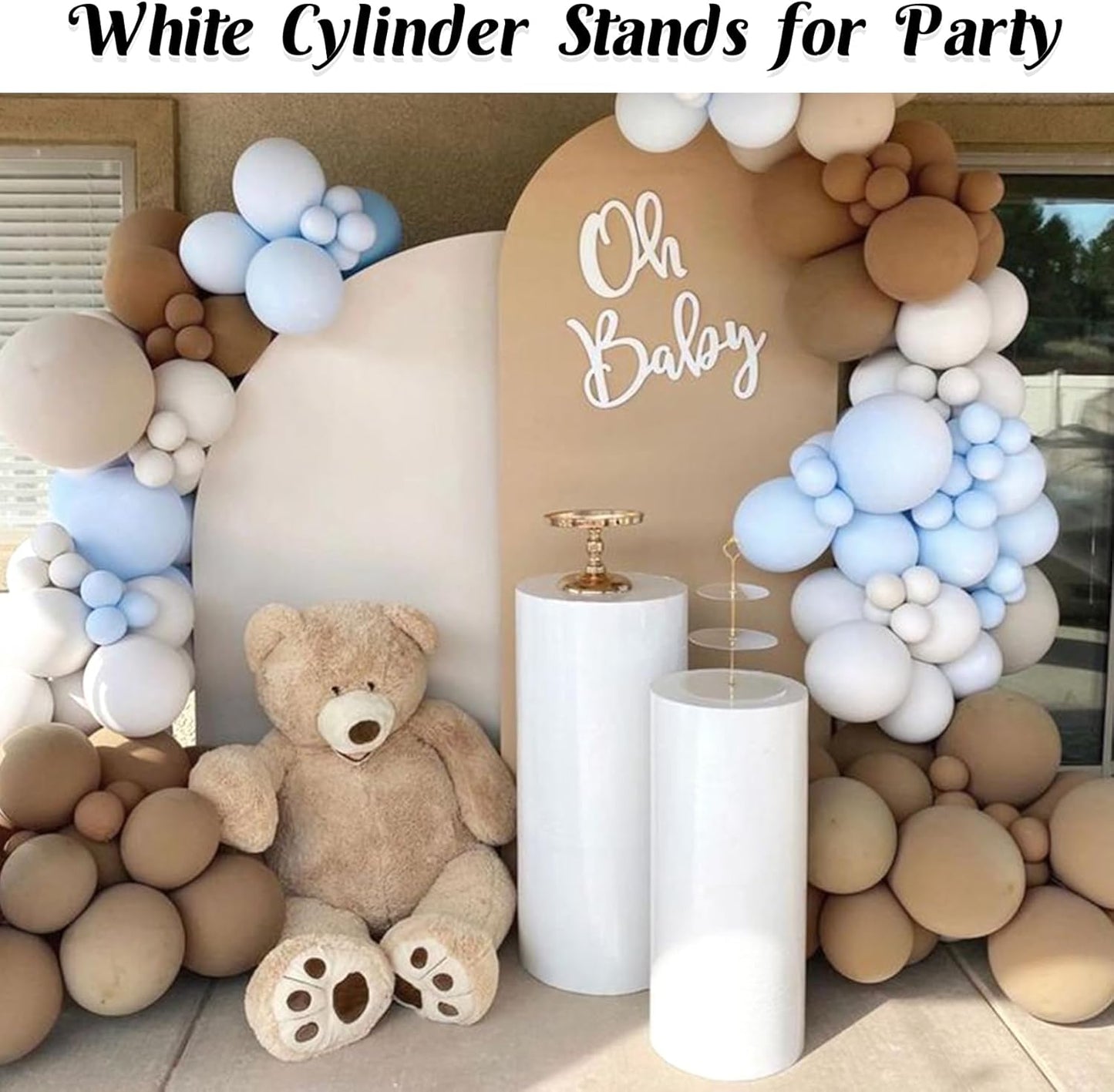 JALANCY 3PCS Metal Cylinder Pedestal Stands for Party White Round Dessert Tables Pedestal Display Plinth Pillars for Birthday