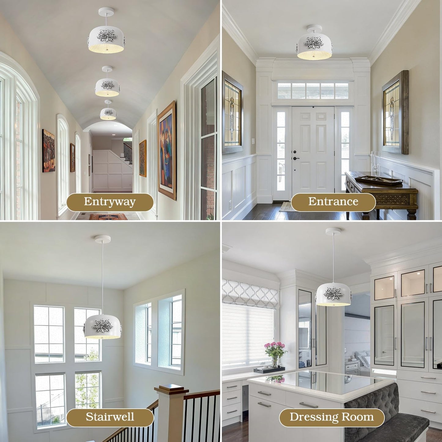 3-Light Silver Flower Pendant light,Modern Elegant Floral Kitchen Island chandelier small vintage Fixture 10.2-in Art Deco rose White drum-shaped Adjustable Hanging For Dining Room Hallway Entryway.
