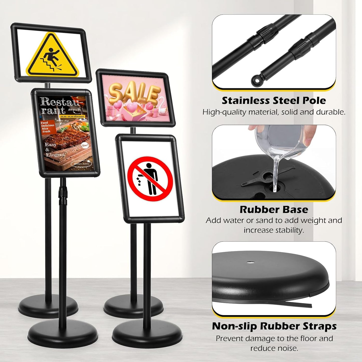 Dyna-Living Adjustable Sign Holder 8 Packs Standing Sign Stands for Display 8.5 x 11 Inch Poster Holder Stand with Heavy Duty Base for Floor Sign