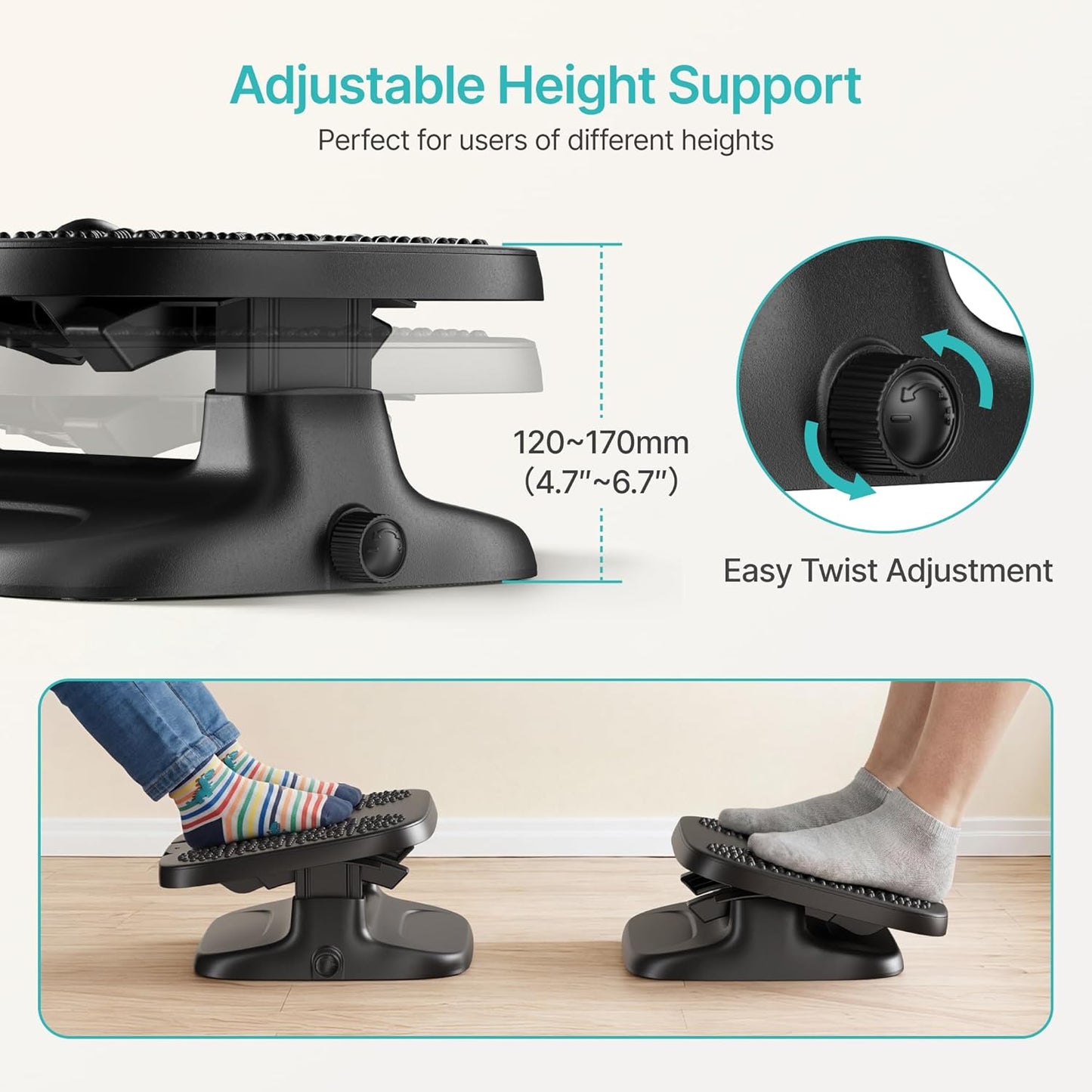 PEGZONE Under Desk Footrest, Adjustable Foot Rest with Height and Degree Angle,Ergonomic Desk Foot Rest with Massage Texture, Foot and Leg Rest for Home & Office Textured Massage Surface
