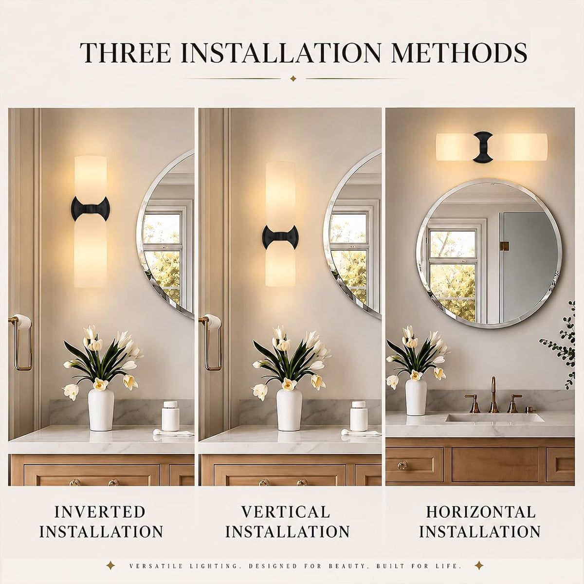 Black Wall Sconces Set of 2 - Frosted Milk Glass Dimmable Light Fixtures