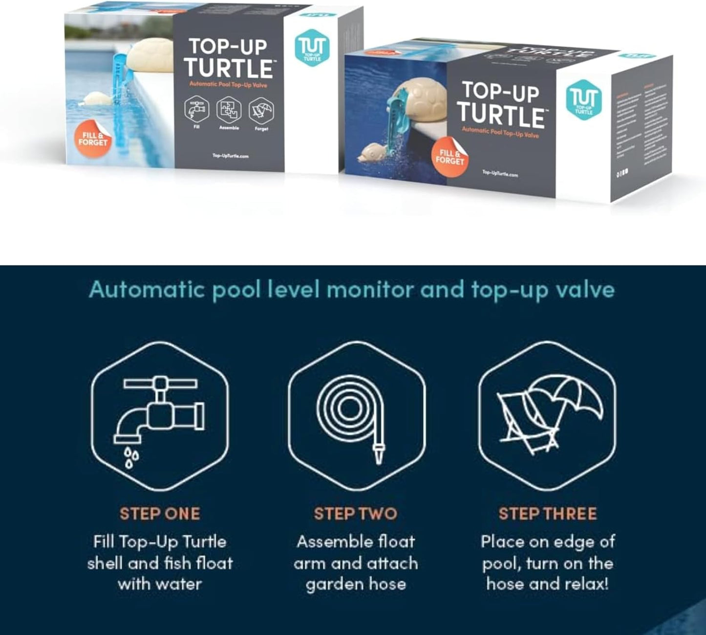 Top Up Turtle - Automatic Pool Filler – Auto Filler for Pool, Ponds & Water Features – Pool Water Leveler Auto Fill w/Adjustable Float Arm – UV-Protected Pool Auto Fill Float Valve - from Jobe Valves