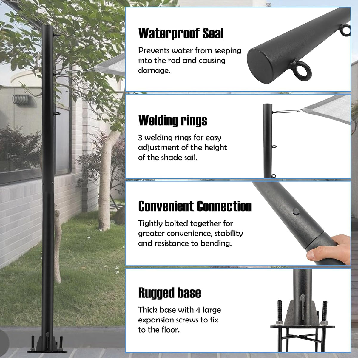 Shade Sail Poles, 2026 Upgraded 2 Poles 10Ft Outdoor Sun Shade Sail Post with Concrete Bracket Support Awning Canopy Heavy Duty Metal Pole Kit for Outside Patio Garden Deck Playground Backyard
