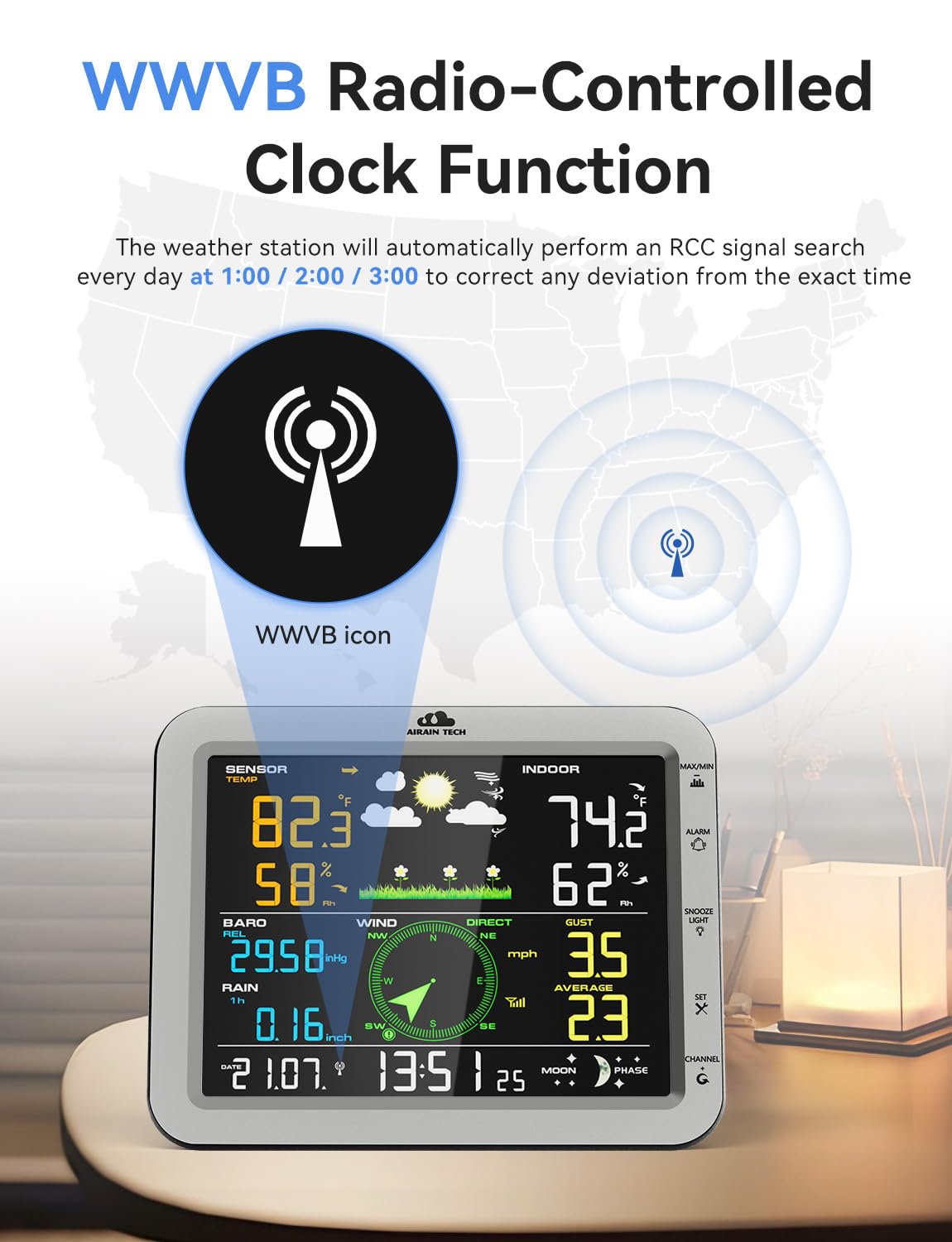 10-in-1 Wireless Weather Station, with Outdoor Wireless Sensor, rain Gauge, Wind Speed/Wind Direction, Moon Phase, Barometer, Temperature/Humidity, Weather Forecast (No WiFi)
