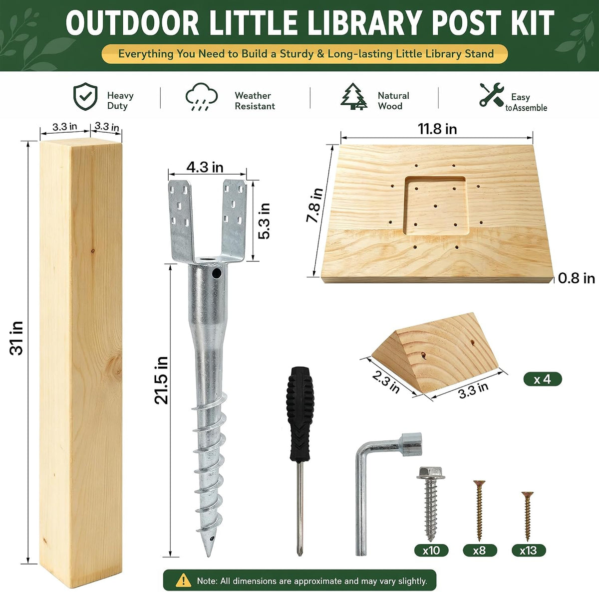 Little Library Mount with 3.5x3.5in Wood Post, Anchor Kit & Screws