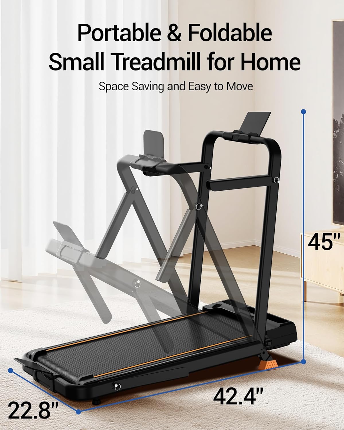 14% Incline Walking Pad Treadmills for Home, Under Desk Treadmill with Handles, Foldable Treadmill with 2.5 HP Quiet Brushless