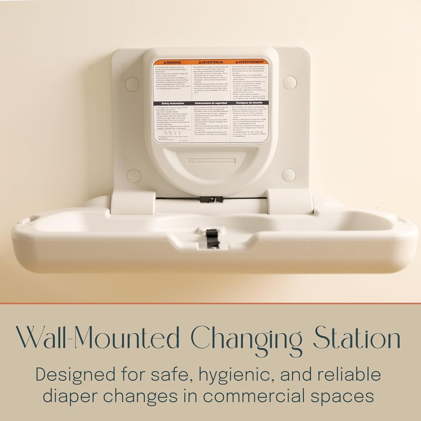 SlimFold Commercial Baby Changing Station - Wall Mounted, ADA Compliant, ASTM Certified, Horizontal Fold-Down Diaper Changing Table for Restrooms, Daycare, Restaurant - White Granite