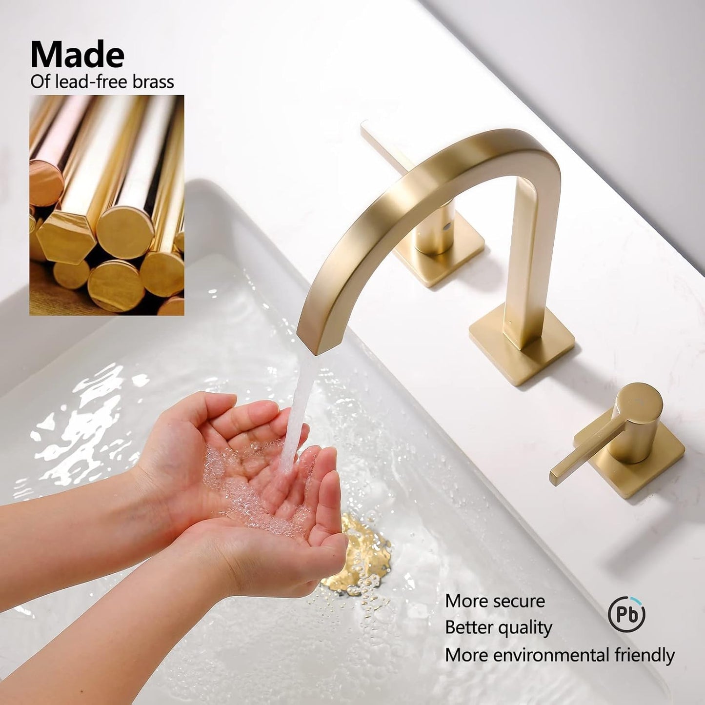 indare Brushed Gold Bathroom Faucet, 8 Inch Brass Widespread Bathroom Sink Faucet 3 Holes, Two Handles Bathroom Sink Faucet with Pop-Up Drain & Supp