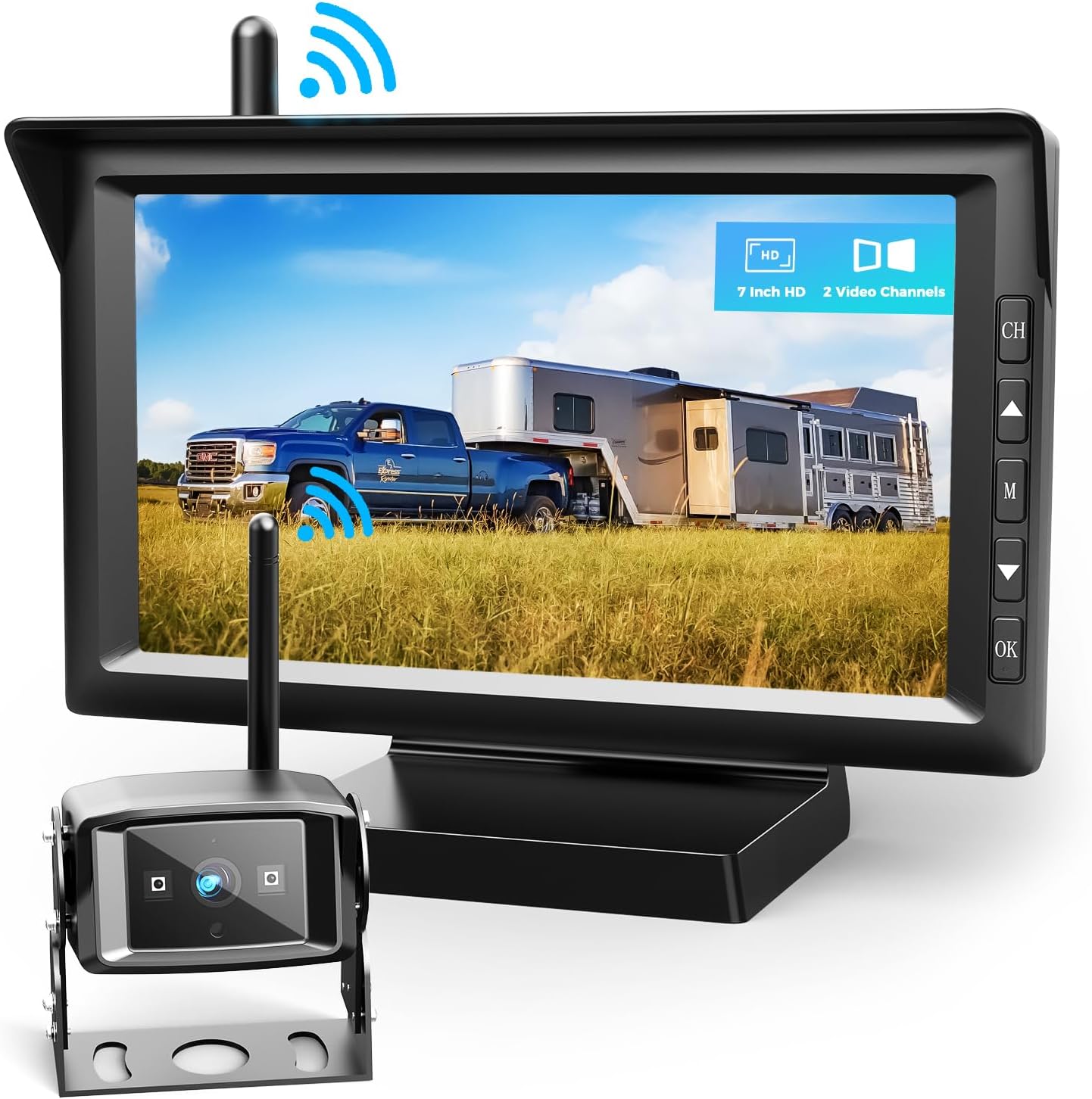 AUTO-VOX RV Backup Camera Wireless with 7' HD Split Screen Monitor, Infrared Night Vision Camera System high-Speed Observation, Hitch Trailer Backup