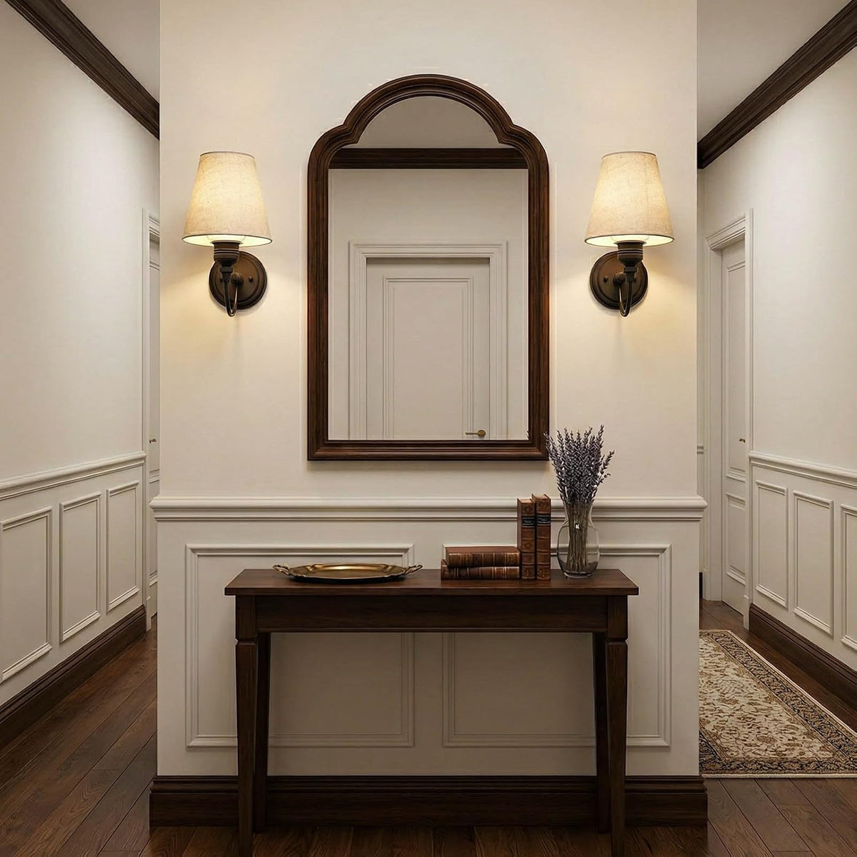 Retro Wall Sconce Set of 2 with Linen Fabric Shade Hardwired