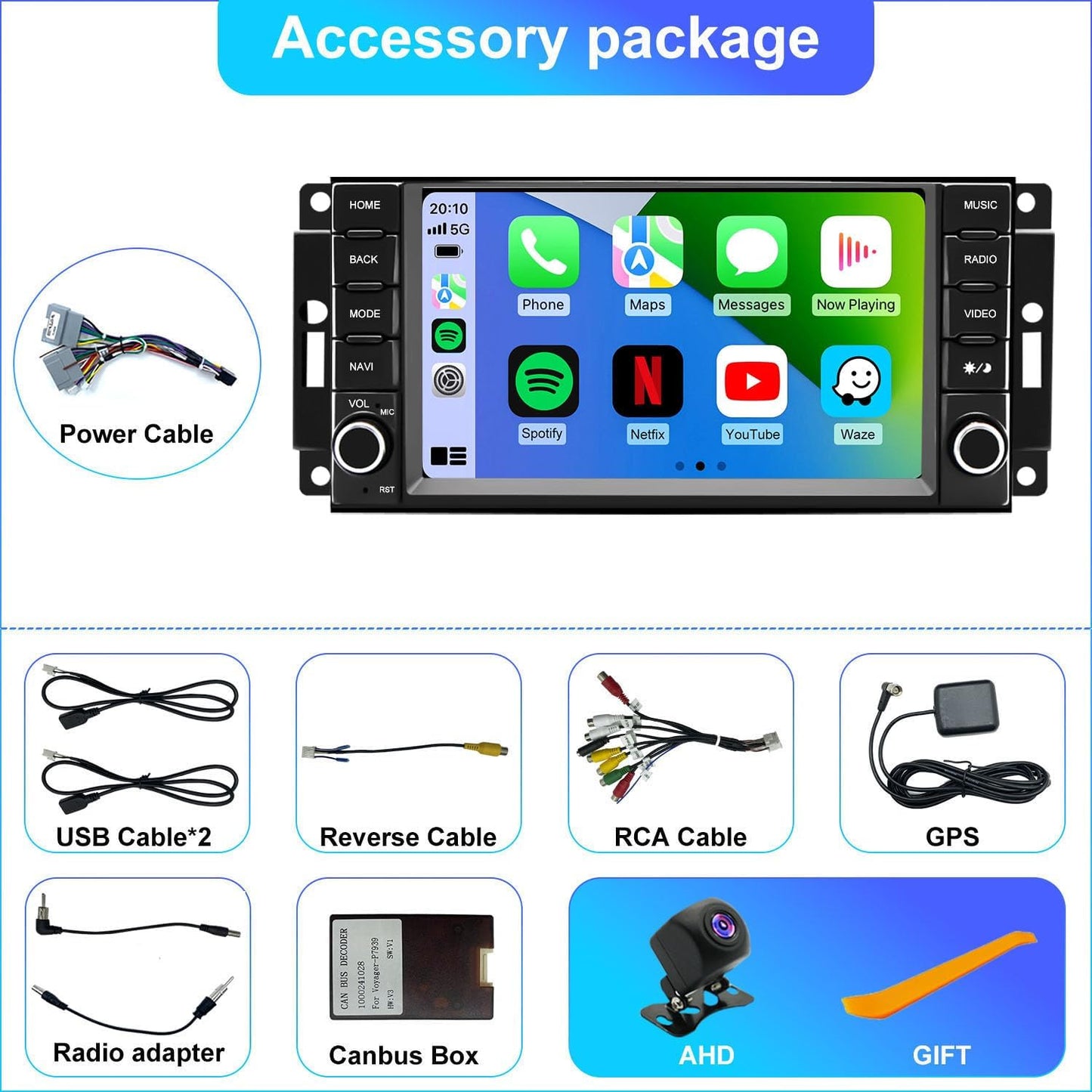 5GWiFi Upgrade Car Radio for Dodge Avenger Challenger 2008-2014, Grand Caravan 2008-2020, RAM 1500/2500/3500 2009-2012, 7inch Touch screen Car Stereo Receivers Wireless Carplay Android Auto GPS Camera