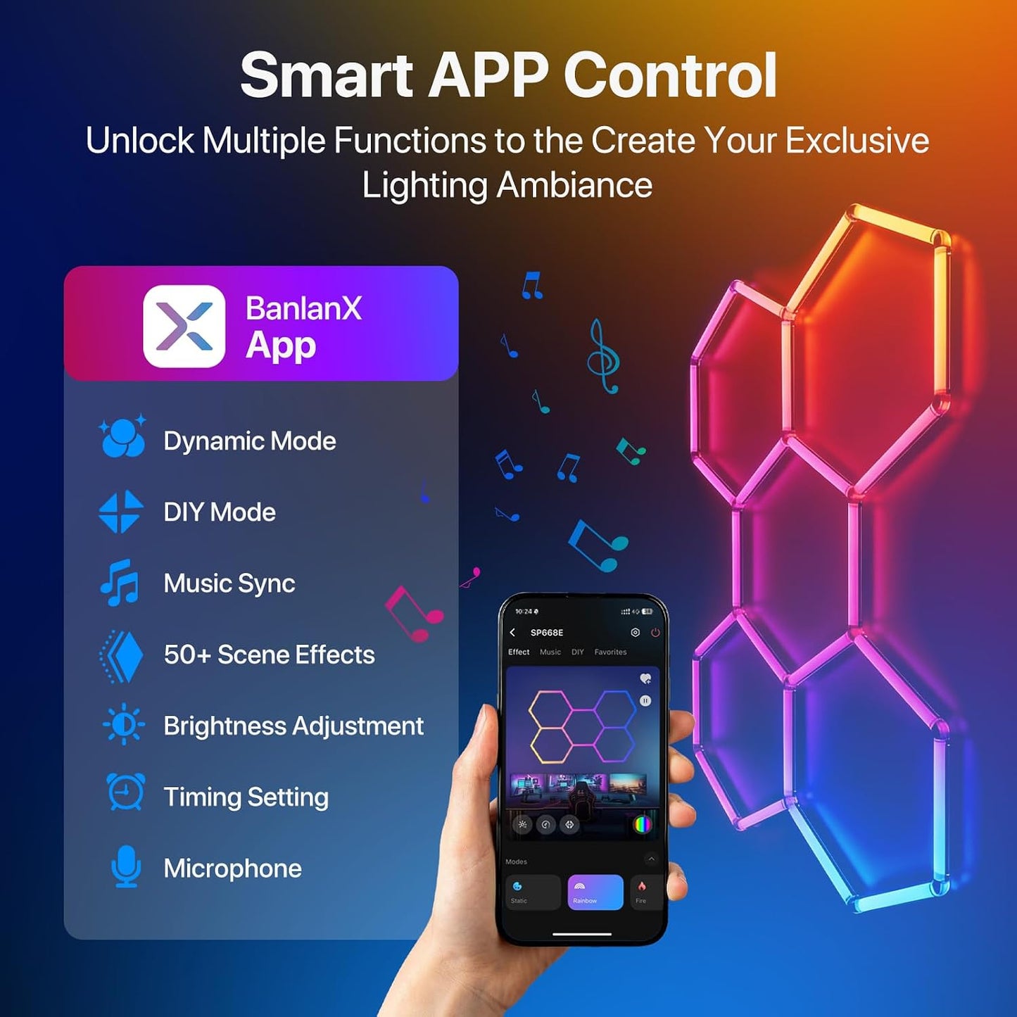 HYPERLITE Hexagon Garage Lights: Gen IV-3 Grid RGB Hexagon LED Lights with Music Sync Mode, App & Remote Control, Multi-Color Honeycomb Light for Gaming Room, Gym, Garage 3 HEX