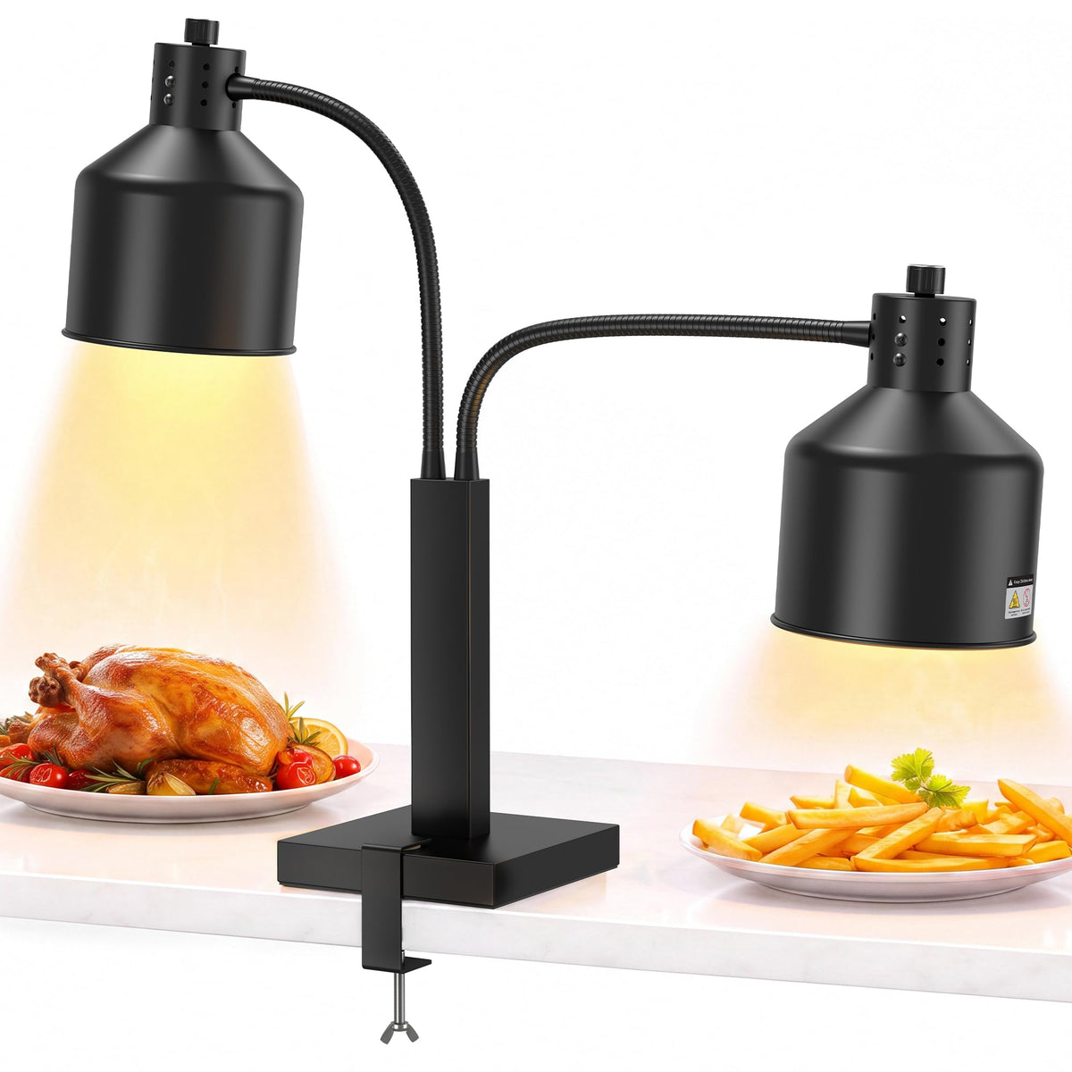 CAMMOO Food Heat Lamp with 8000H Lifespan, Stable C-Clamp for Table Edge Black