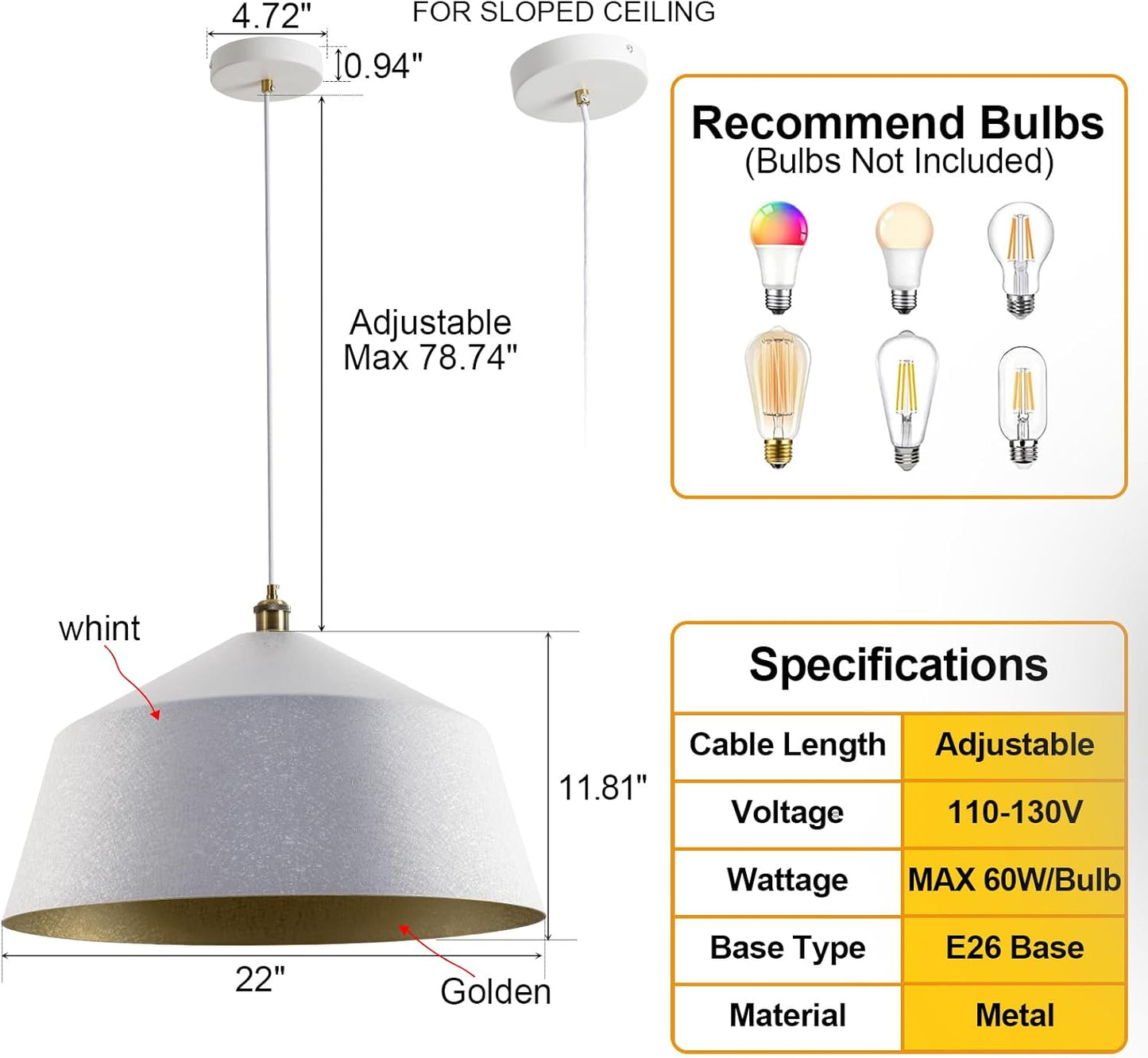 Vintage-Looking  Ice Print Chandelier with White on The Outside and Gold on The Inside, 22 inches in Diameter