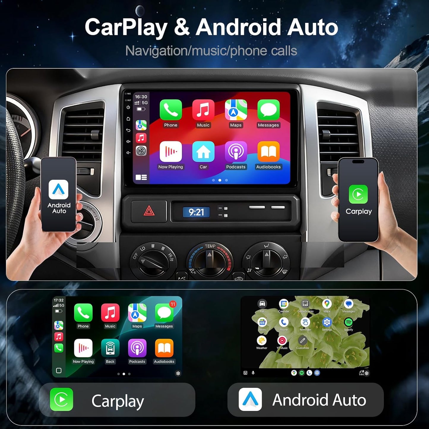 64GB Car Radio Stereo Upgrade for Toyota Tacoma 2005-2015, Plug and Play 9'' Android 13 Head Unit with Wireless Carplay/Android Auto/1080P Backup Camera/AM FM Radio