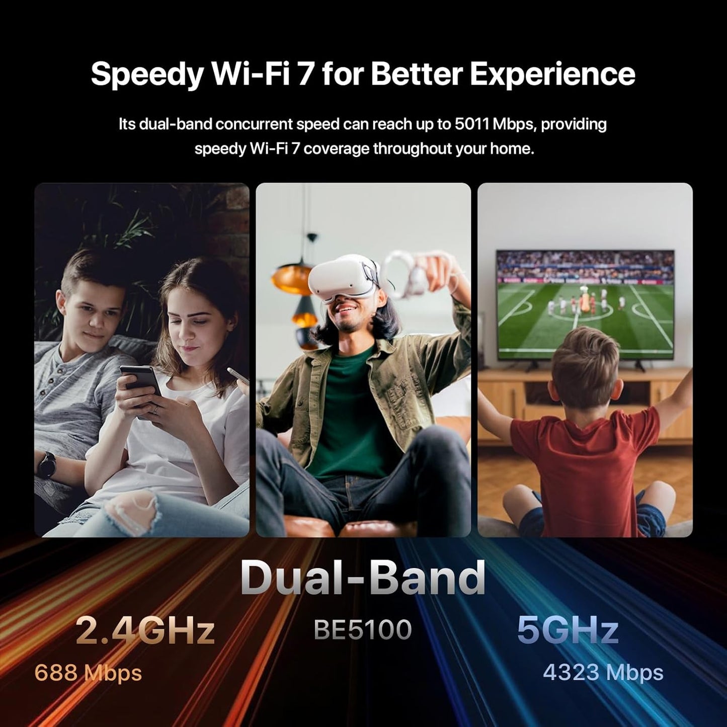 Tenda BE5100 Wi-Fi 7 Router Dual Band Gigabit Router for Wireless Internet, 1x2.5G + 3x1G Ports, VPN Router