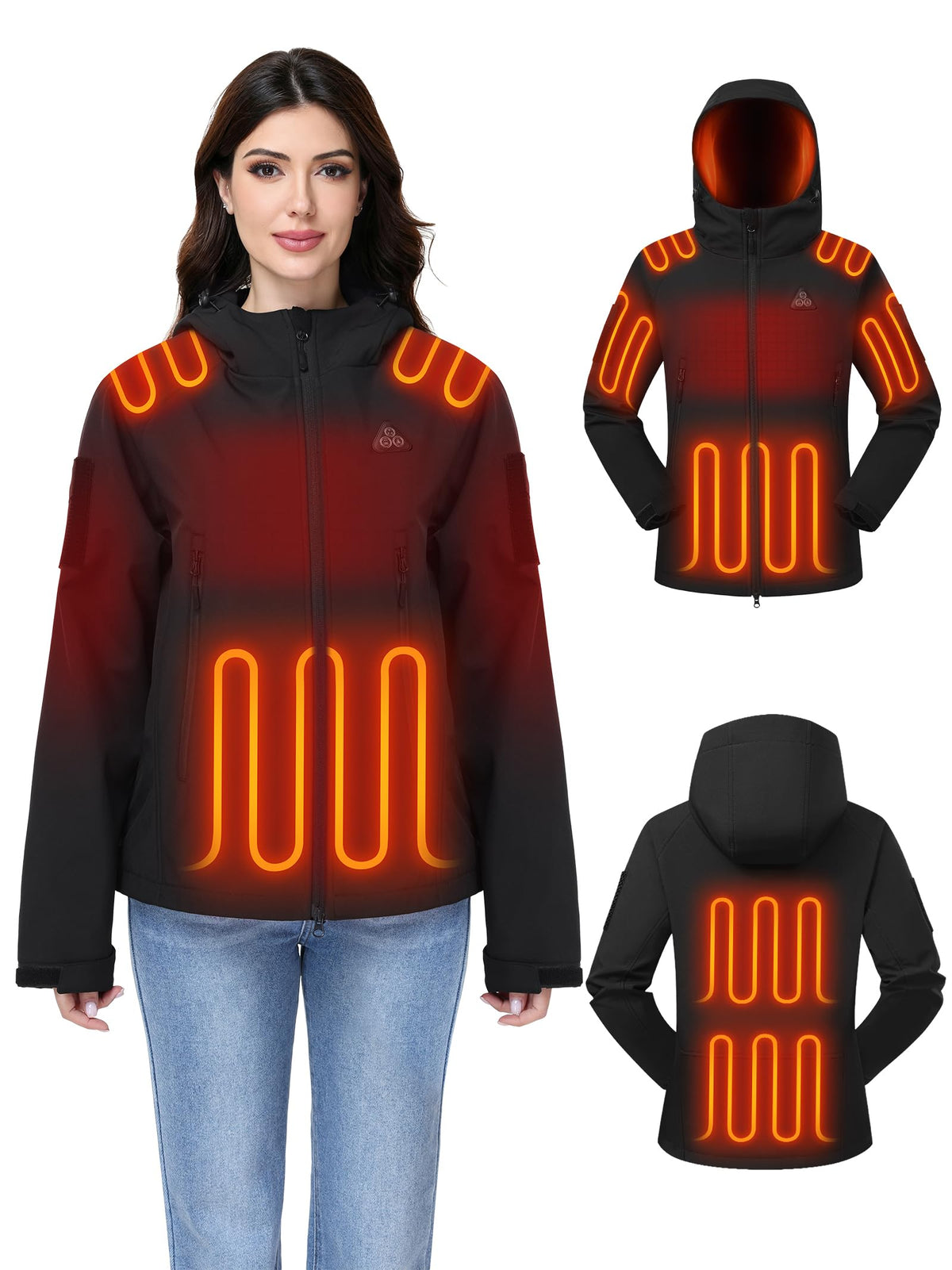Heated Jacket for Women, 16000mAh High Capacity Power Bank Softshell Jacket Medium Matte Black