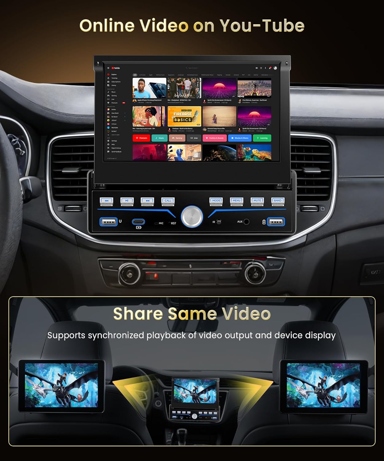 7'' Single Din Car Stereo with Piano Keys,Wireless CarPlay Android Auto,HD IPS Manual Telescopic Touchscreen Radio with Bluetooth,FM Radio Receiver Support USB/Type-C,Mirror Link,Backup Camera