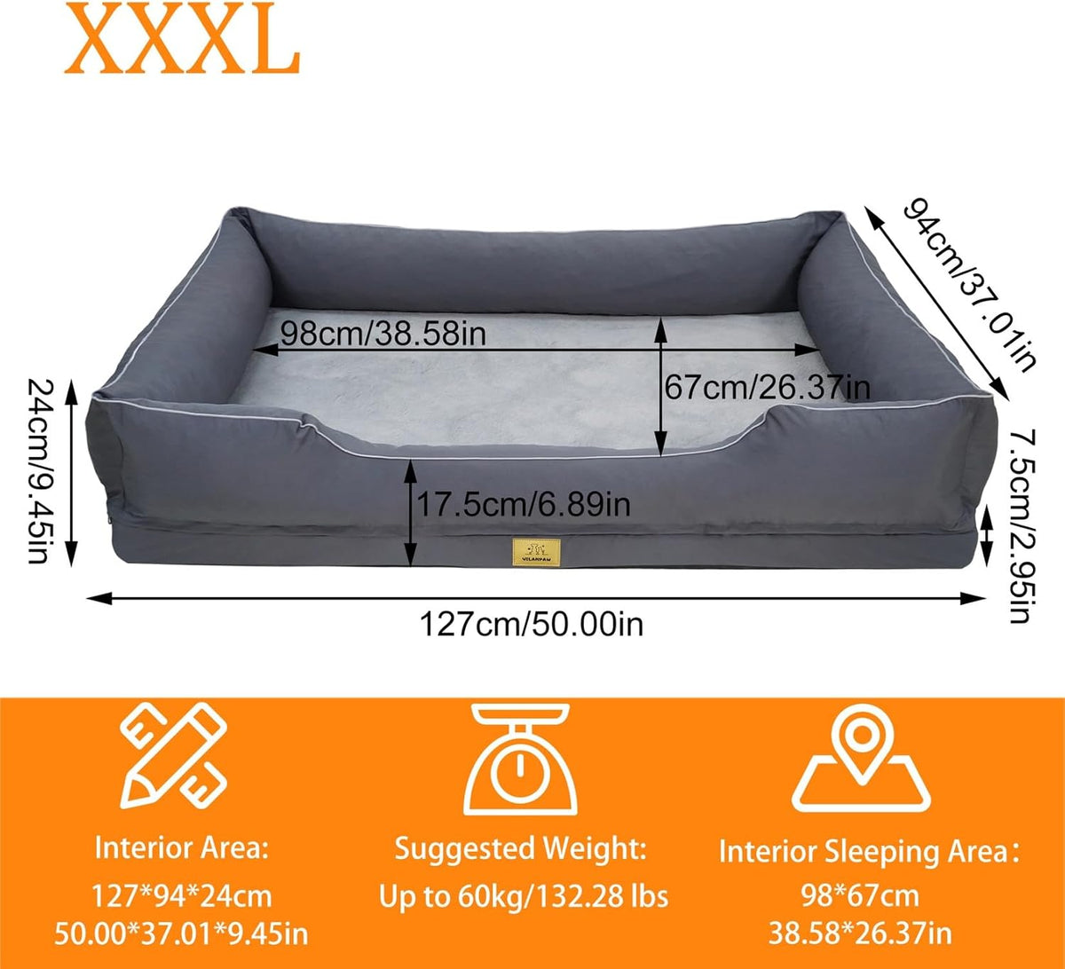 Orthopedic Dog Bed Washable: Giant Dog Cat Bed Waterproof Comfort Bolster Dogs Couch Sofa with Washable Removable Cover, Pet Bed with Nonskid Bottom, Grey 3XL(50.00x37.01x9.45 inch) Gray 3XL(50.00x37.01x9.45 inch)