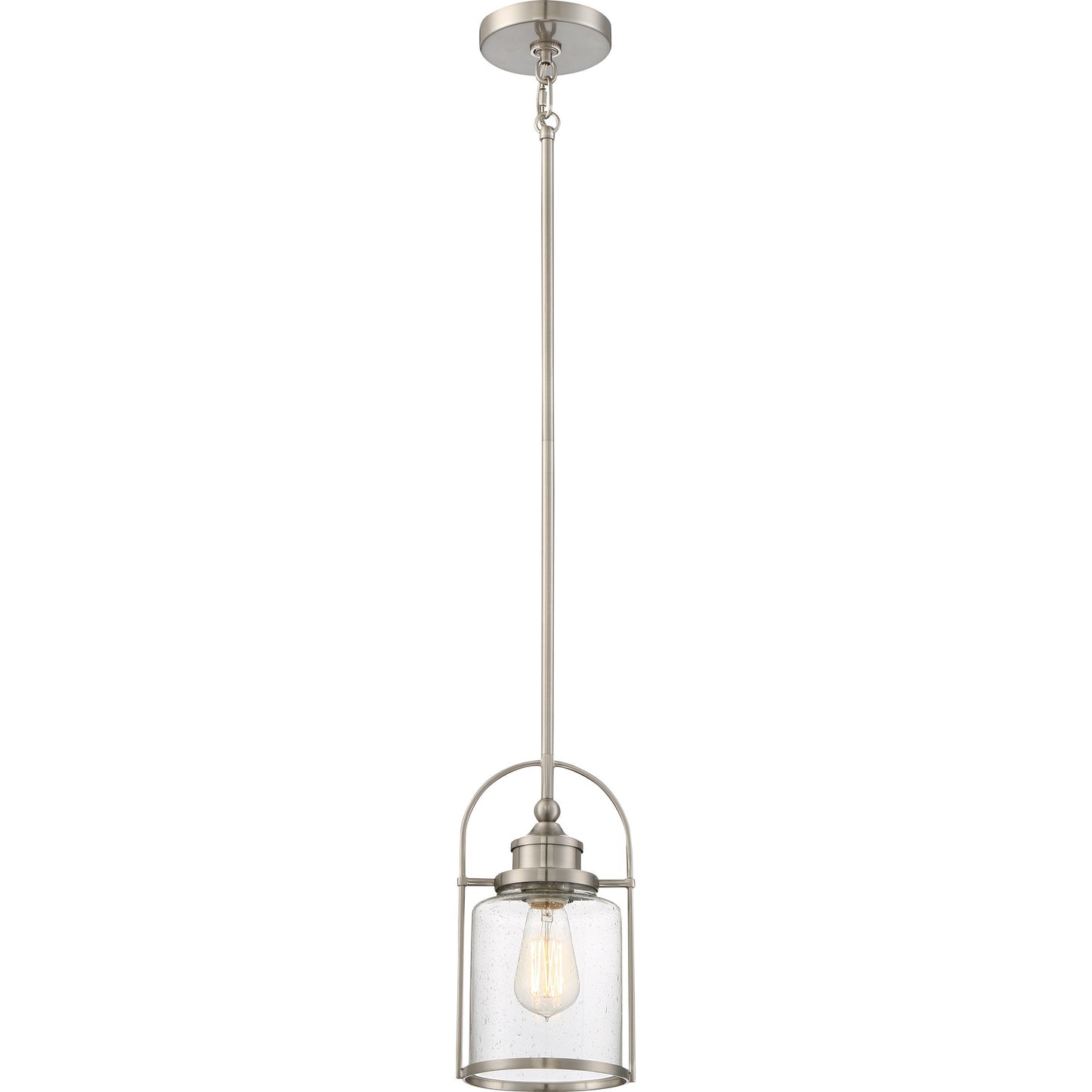 Quoizel Payson Mini Pendant Light, 7 Inch 1-Light Brushed Nickel, Clear Seeded Glass Pendant Light, Max Hanging Height 53", Ceiling Light for Kitchen Island, Dining, Hallway, Bar or Office