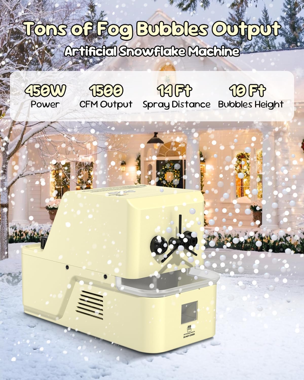 Smoke-Filled Bubble Machine, 450W Super Low Noise Fog Bubble Blower with Remote Control, 3-in-1 Modes, Creates Snow-Like Fog Bubbles, 8000+ bubbles Per Min, Ideal for Christmas Party Wedding Stage