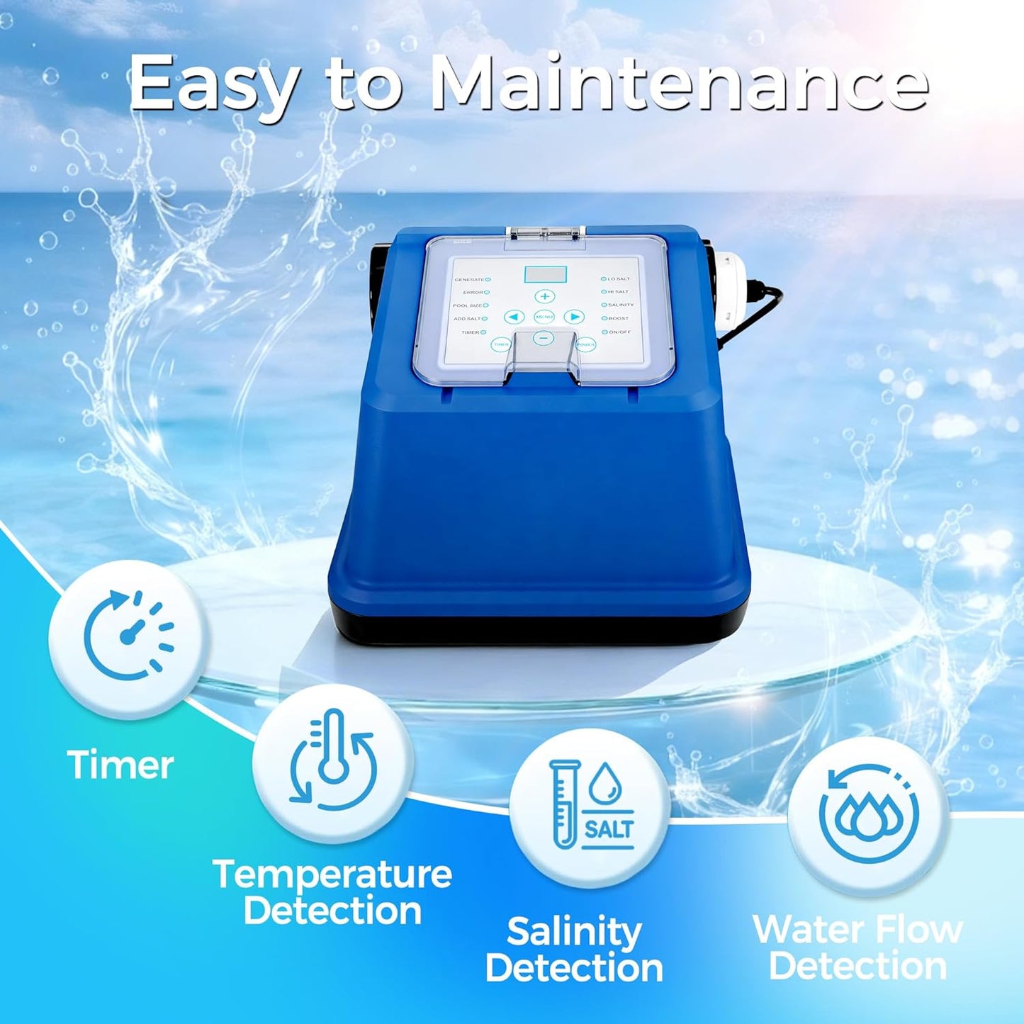 Salt Water Pool Chlorinator System —— Up to 20,000 Gallons, Smart Salt Chlorine Generator with LCD Display, GFCI Plug & Precision Calibration, Pool Salt System for Above Ground Pools with GFCI Plug