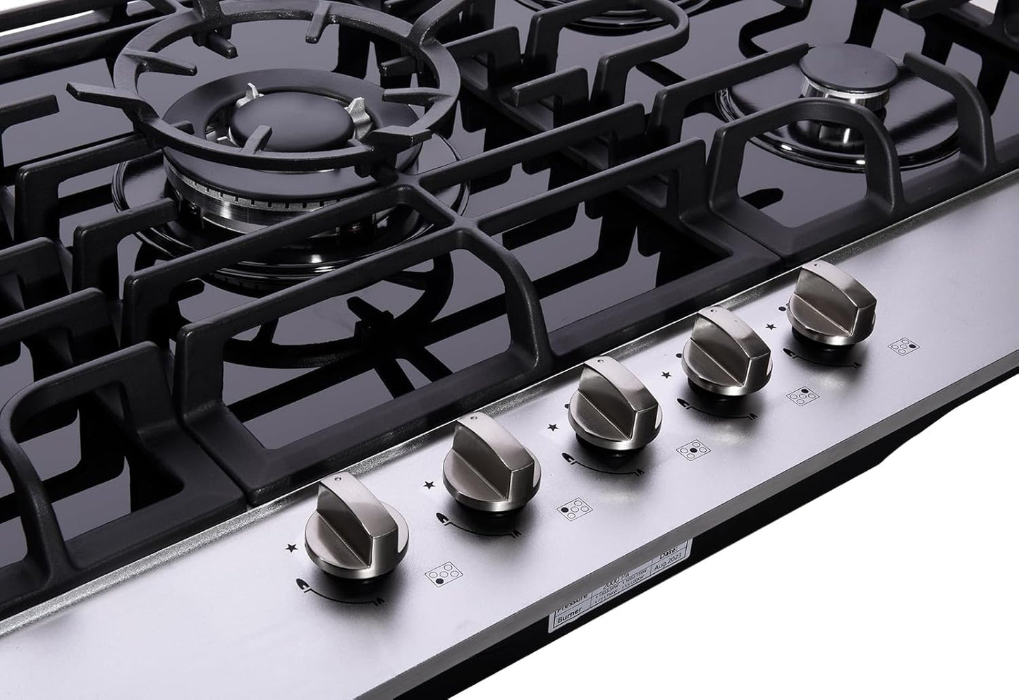 36 Inch Gas Cooktop DT5189A Tempered Glass Built-in Gas Stovetop, 5 High Efficiency Burners LPG/NG Convertible Gas Stove Top Dual Fuel Gas Hob