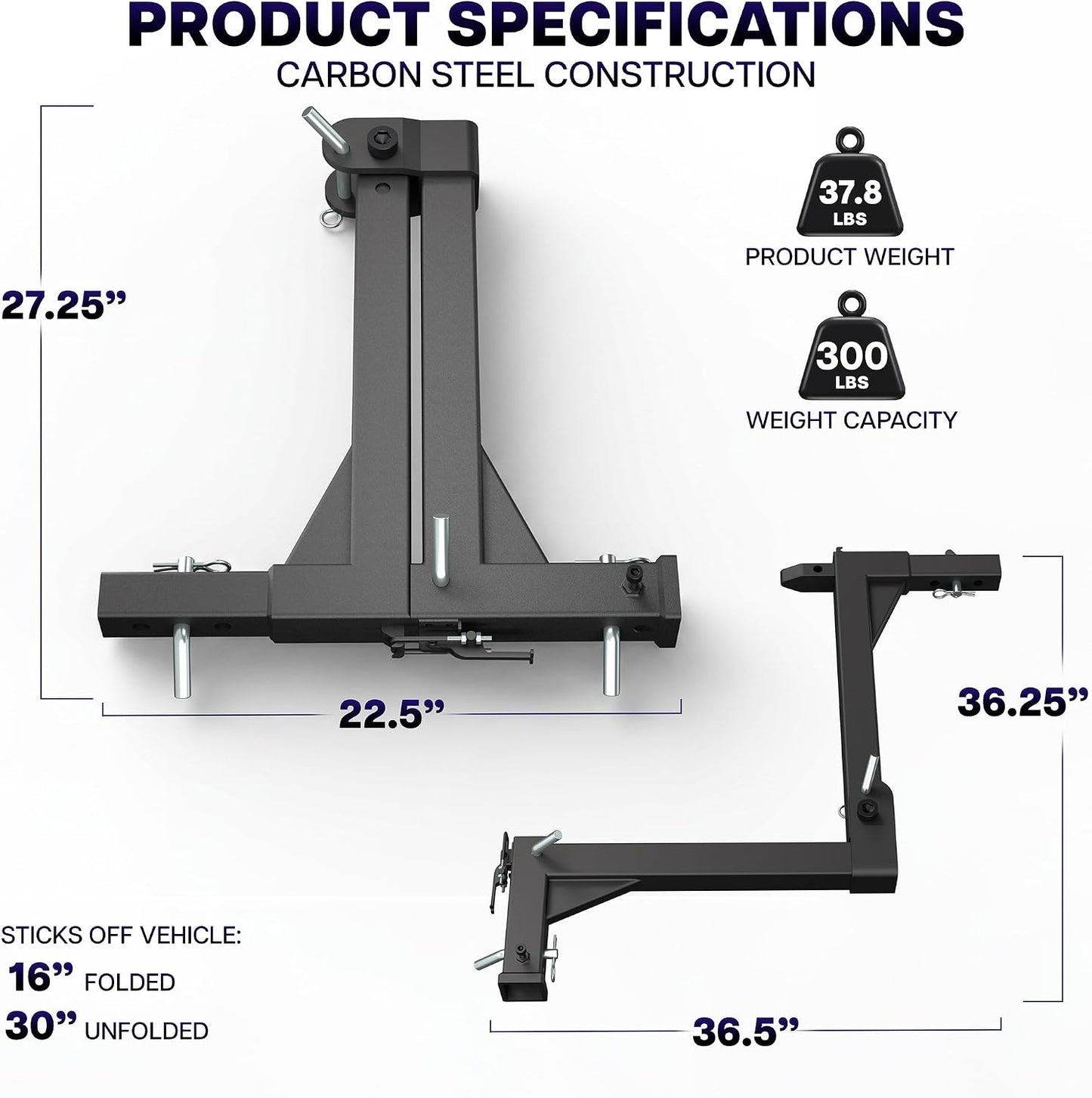 Heavy Duty Swing Away Hitch Adapter, Compatible with Most 2 Inch Hitch Racks, 300 lb Capacity, 90 Degree Rotation Fold Away Hitch, Adapter Only, Fits Bike & Luggage Racks, Black, LF-BRSH