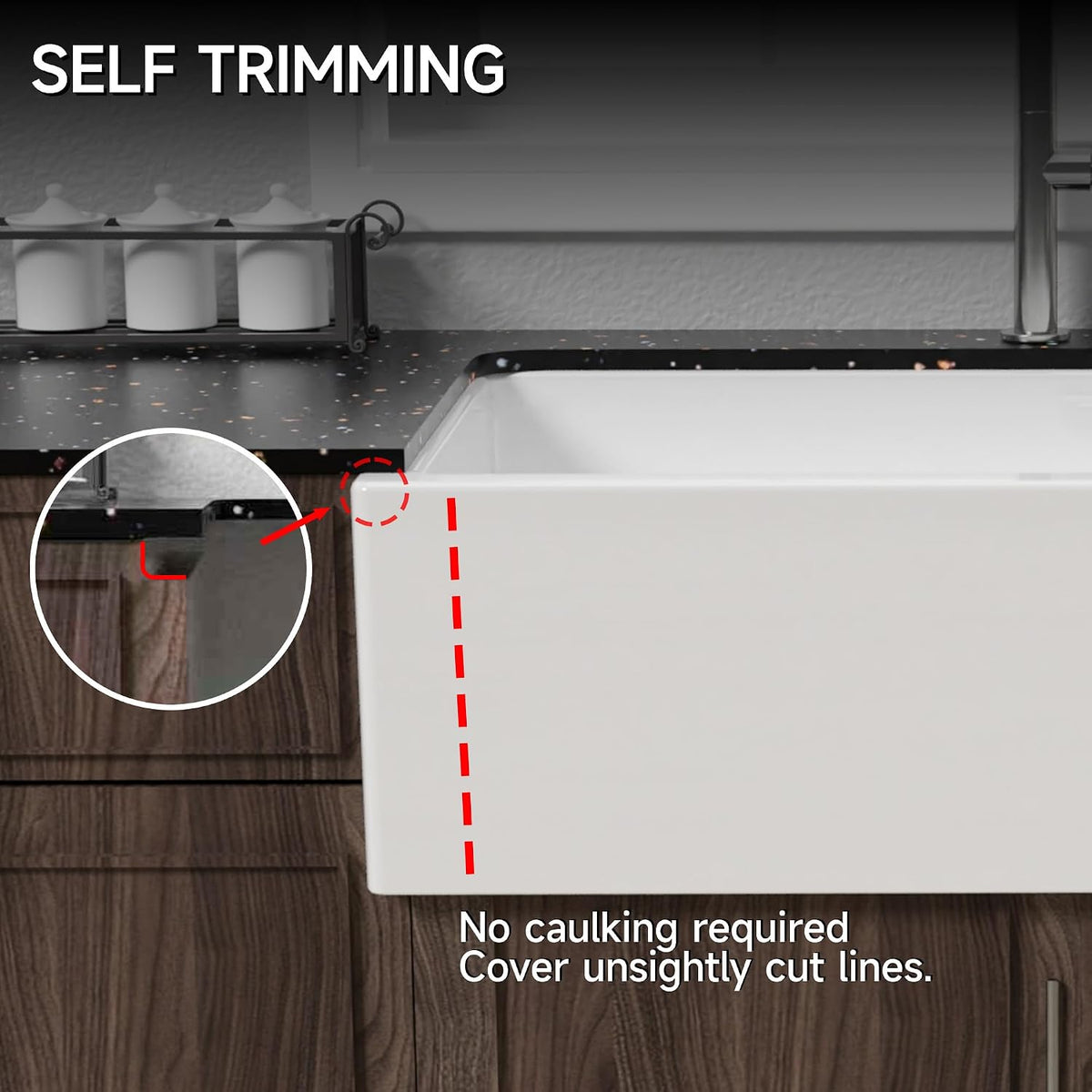 Miuara 30 x 20 Inch Self Trimming Farmhouse Kitchen Sink White Apron Front
