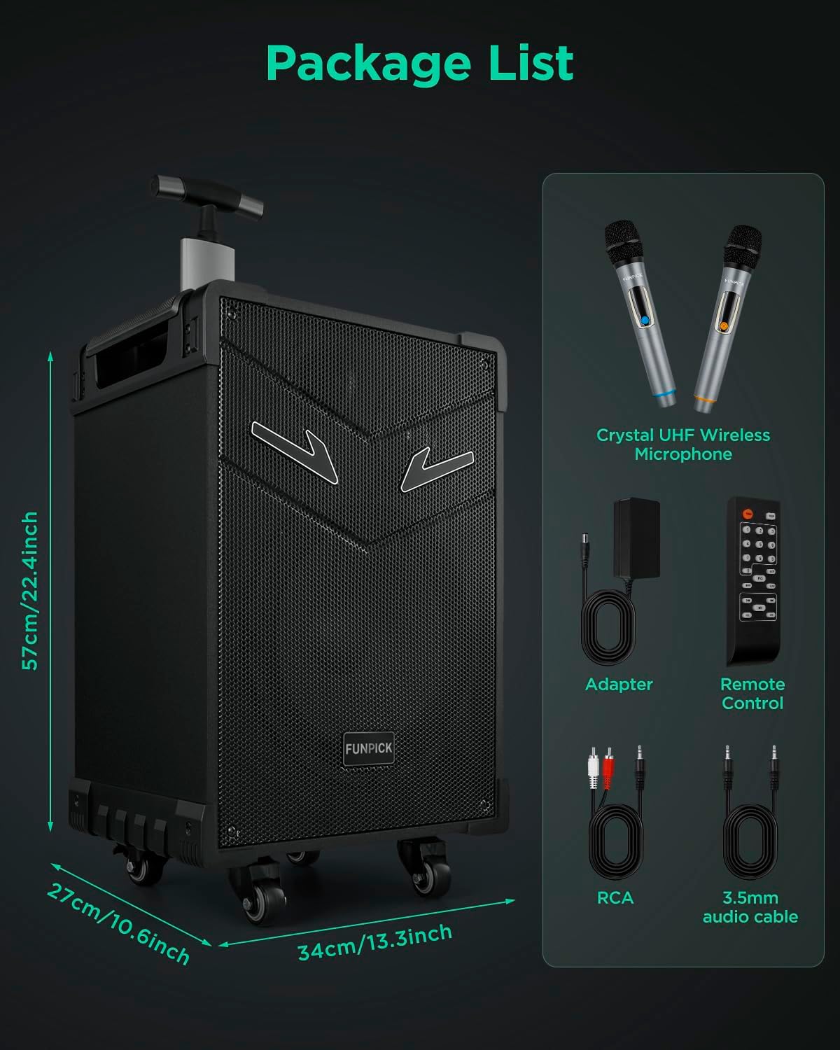 3-Way Portable PA System, Bluetooth Karaoke Machine with Wireless Microphones, 10&#34; Rechargeable Speaker for Adults,