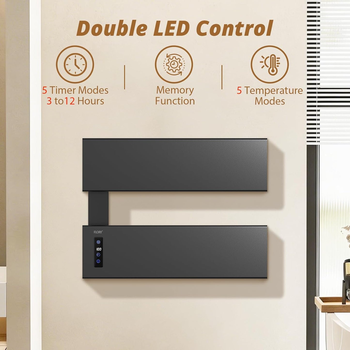 Heated Towel Racks for Bathroom, 2 Bar Large Towel Warmer Rack, Matt Black | Heated Towel Rack| Built-in Timer&Temp Control| Hard-Wired/Plug-in| Aluminum| Small-Sized Bathroom Matte Black